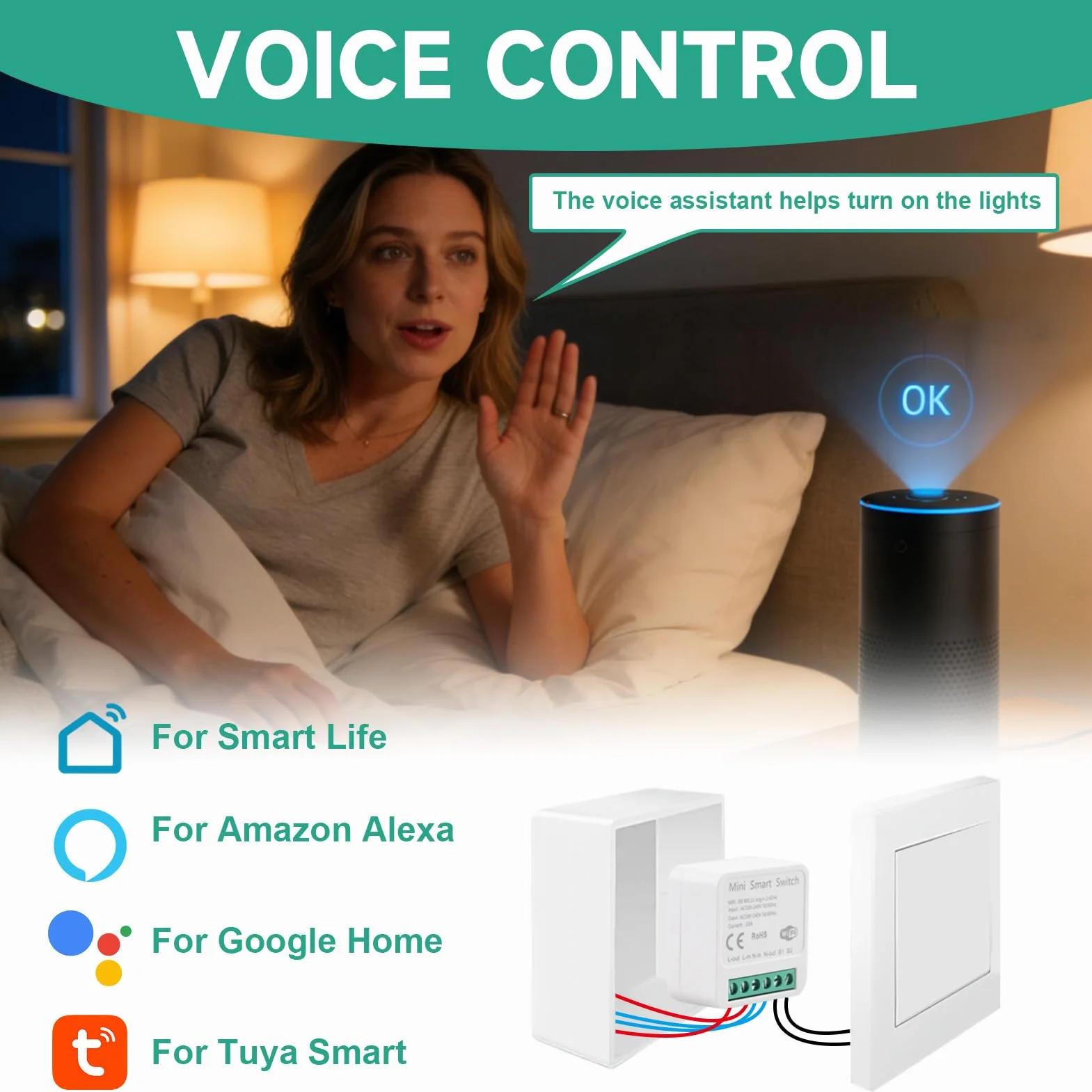 2pcs Interruptor Inteligente WiFi, Smart Switch WIFI Compatible con Alexa Tuya y Smart Life, Mini Interruptor WiFi DIY, Interruptore Inteligente 2.4GHz, Requiere Cable Neutro