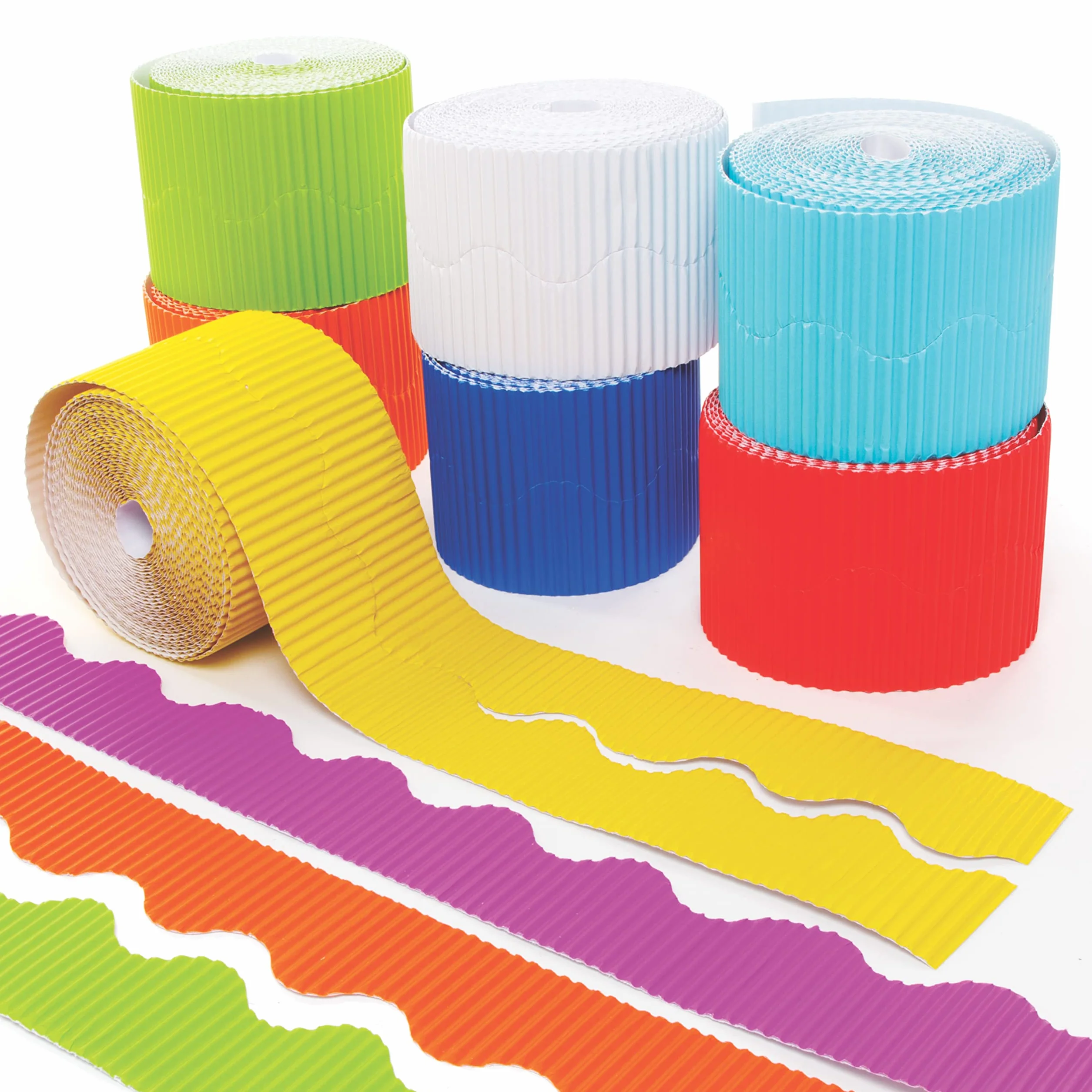 Baker Ross FE443 Bordes de Exhibición Arcoíris - Paquete de 8, Borde Corrugado para Decoraciones Escolares