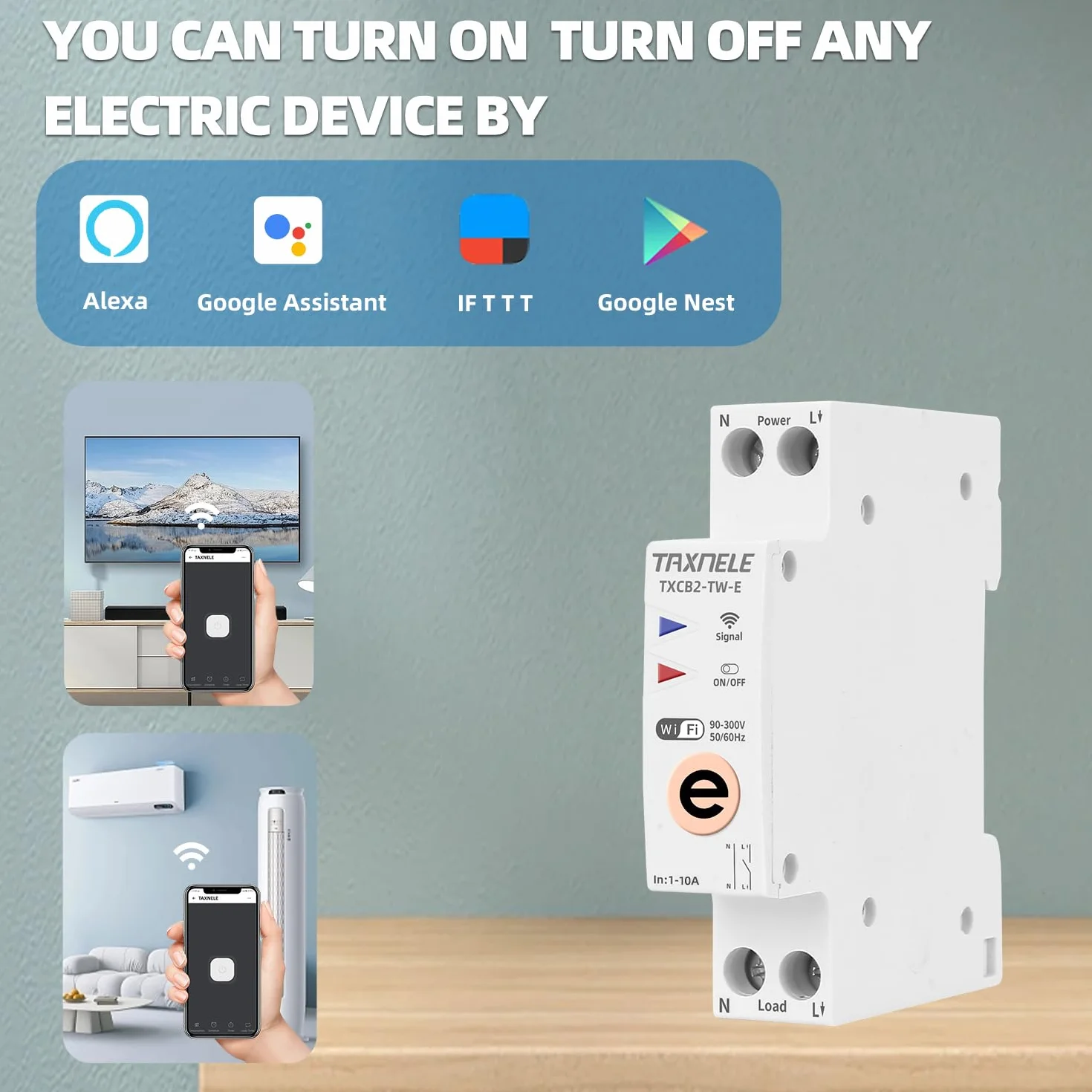 Ewelink WiFi Smart disyuntor Switch Time Relay Temporizador 1P + n 10a 16a 202a 25a 32a 40a 63a 110v 220V Control de Voz Remoto inalámbrico(10A)