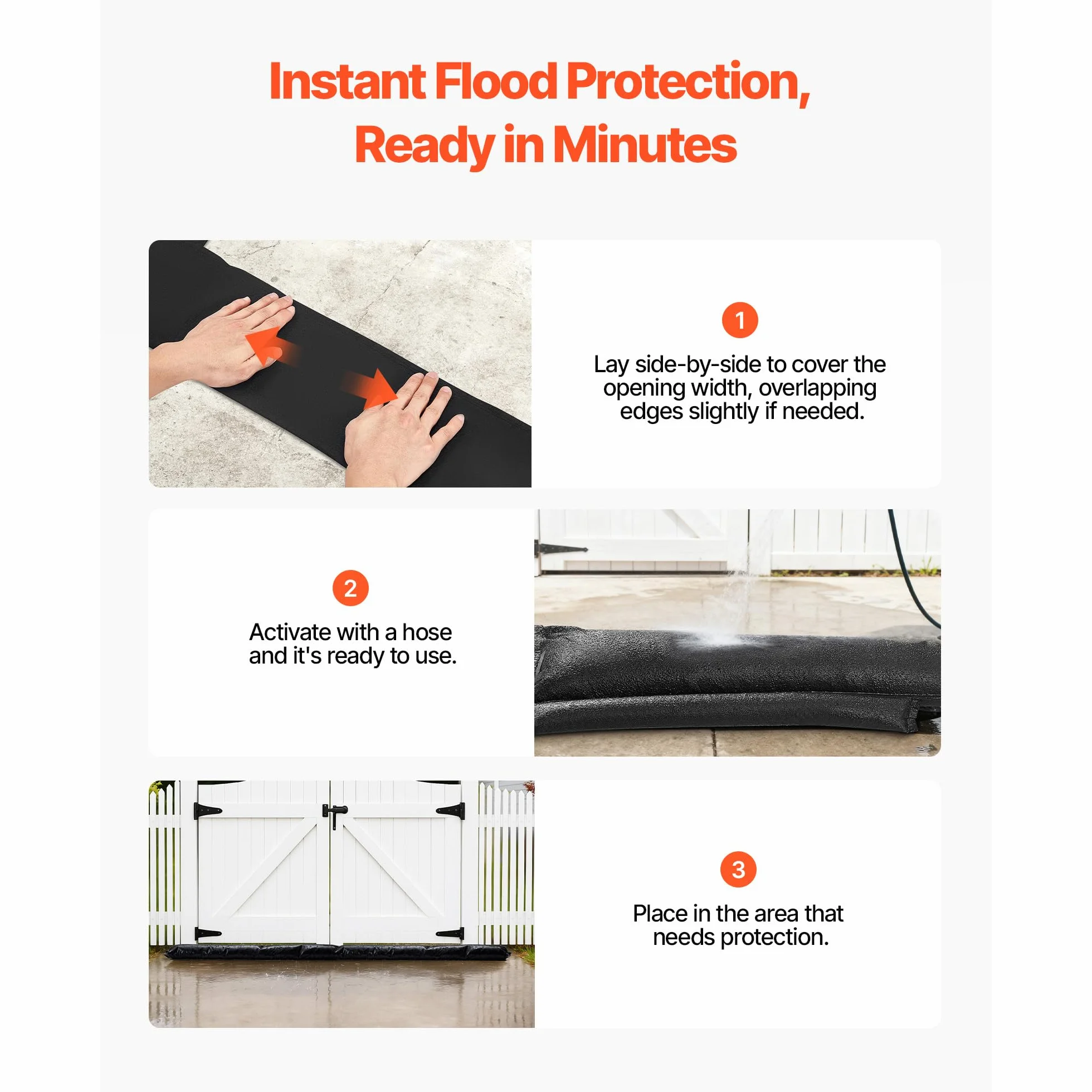 VEVOR Barrera Antiinundaciones 5 Piezas Bolsas contra Inundaciones 306x15,5 cm Dispositivo de Protección contra Inundaciones con Cubo de Plástico, Activado por Agua, para Puerta Garaje Entrada Sótanos