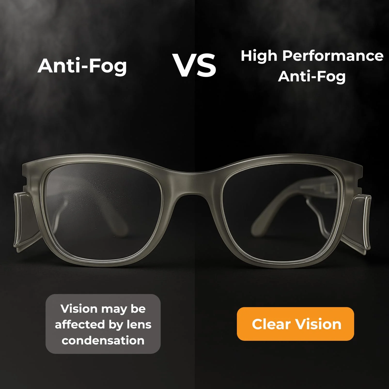 Koziface E52G - Gafas de seguridad para hombres y mujeres, elegantes gafas protectoras de trabajo con luz negra, antivaho con protectores laterales, lentes transparentes, agarre antideslizante