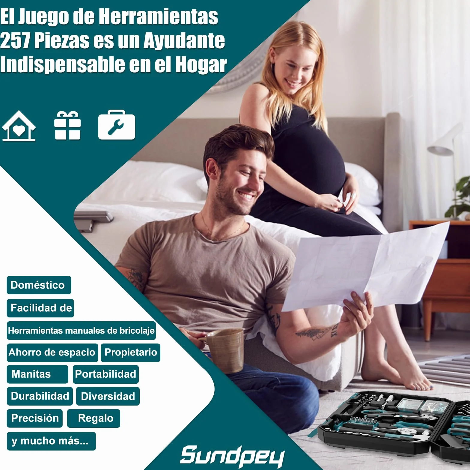 Caja Herramientas Completa 257 Piezas, Sundpey Juego Herramientas Completa, Caja de Herramientas Portátil con Juego de Llaves de Trinquete & Juego de destornilladores & Alicates, Azul