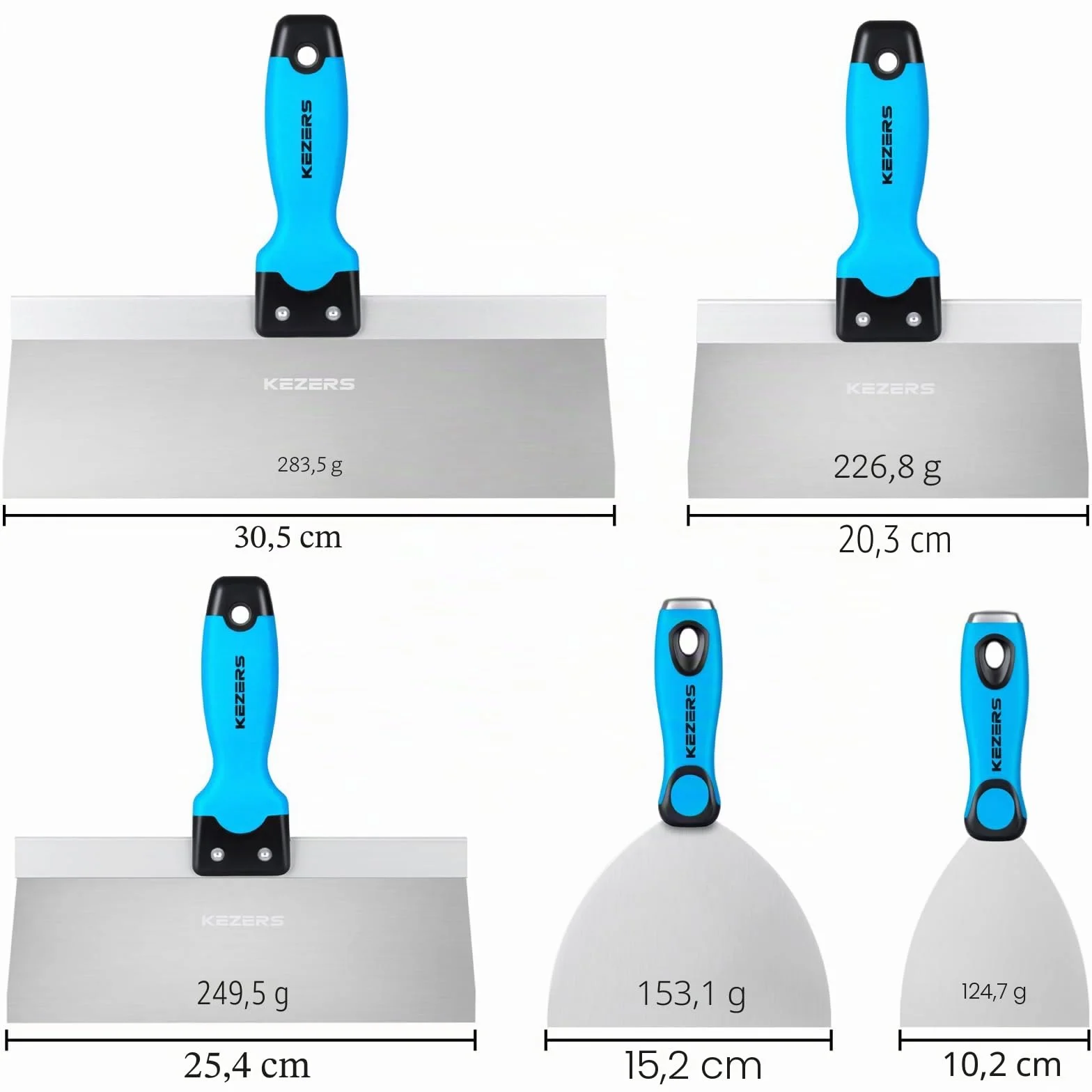 KEZERS Kit de Herramientas Manuales para Paneles de Yeso, 5 Cuchillos de Acero Inoxidable Con Extremo de Martillo de Metal, Incluye Cuchillo de Masilla y Cinta