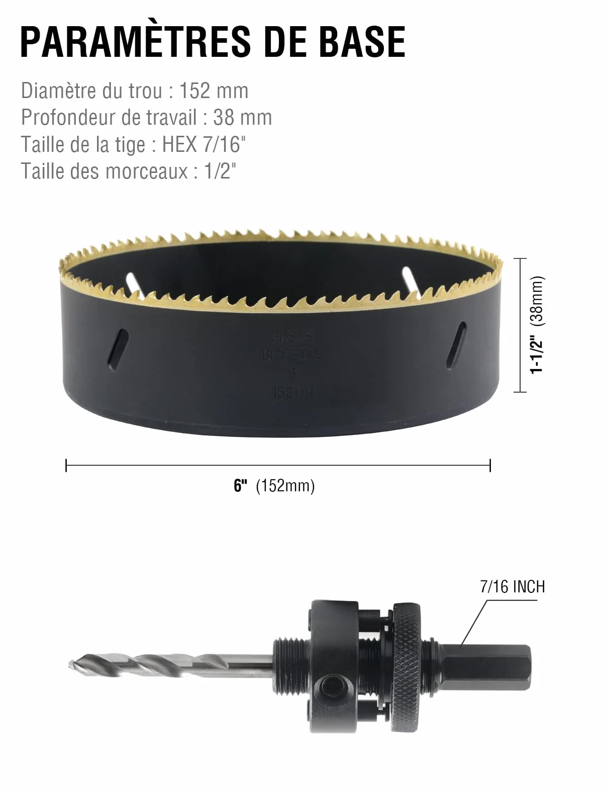 BINOTA Sierra Perforadora Bimetálica M42 152 mm, para Metal, Madera, Madera Contrachapada, PVC, Yablero de Fibra, Panel de Yeso