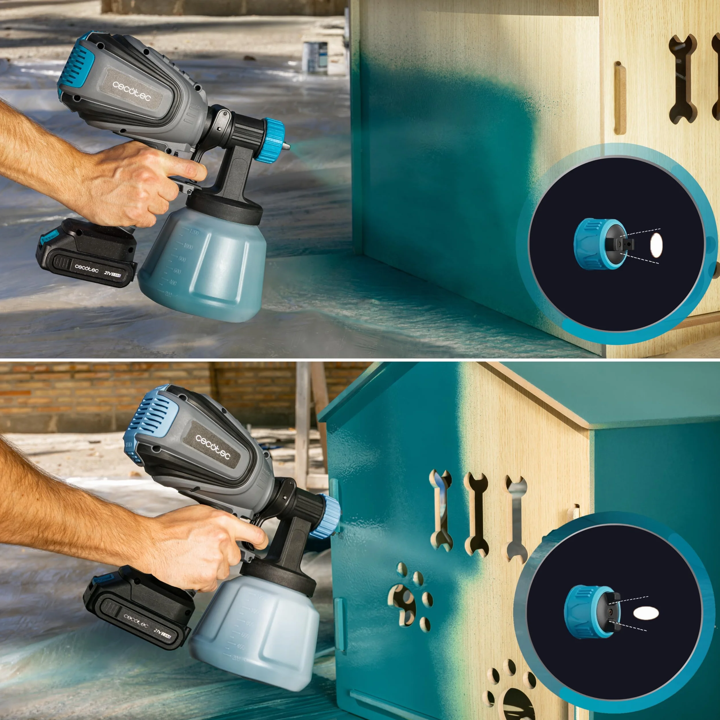Cecotec Pistola de Pintura a Batería TotalPaint 4000 Liberty. Precisión de 14kPa, Incluye 5 Boquillas, Contenedor de 1200ml, Caudal Máximo 800ml/min, Incluye 5 Boquillas y Accesorios