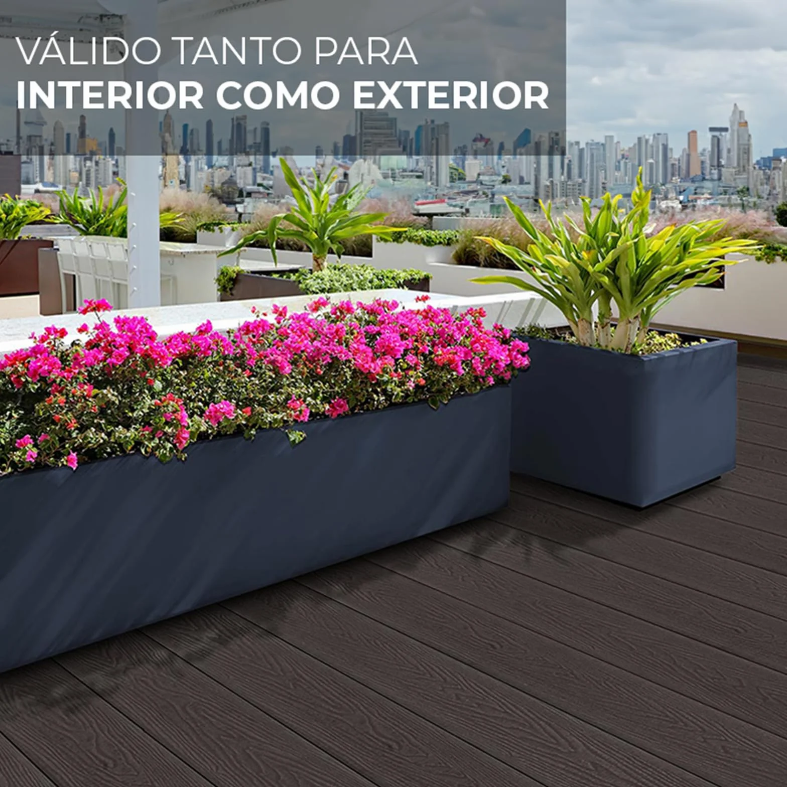 YOEVU | Pack 2 Lama de composite WPC | 2,2m x 14,5cm x 2,2cm, gris, marrón café | Resistente a la intemperie, antideslizante, fácil de instalar | Para terrazas y exteriores