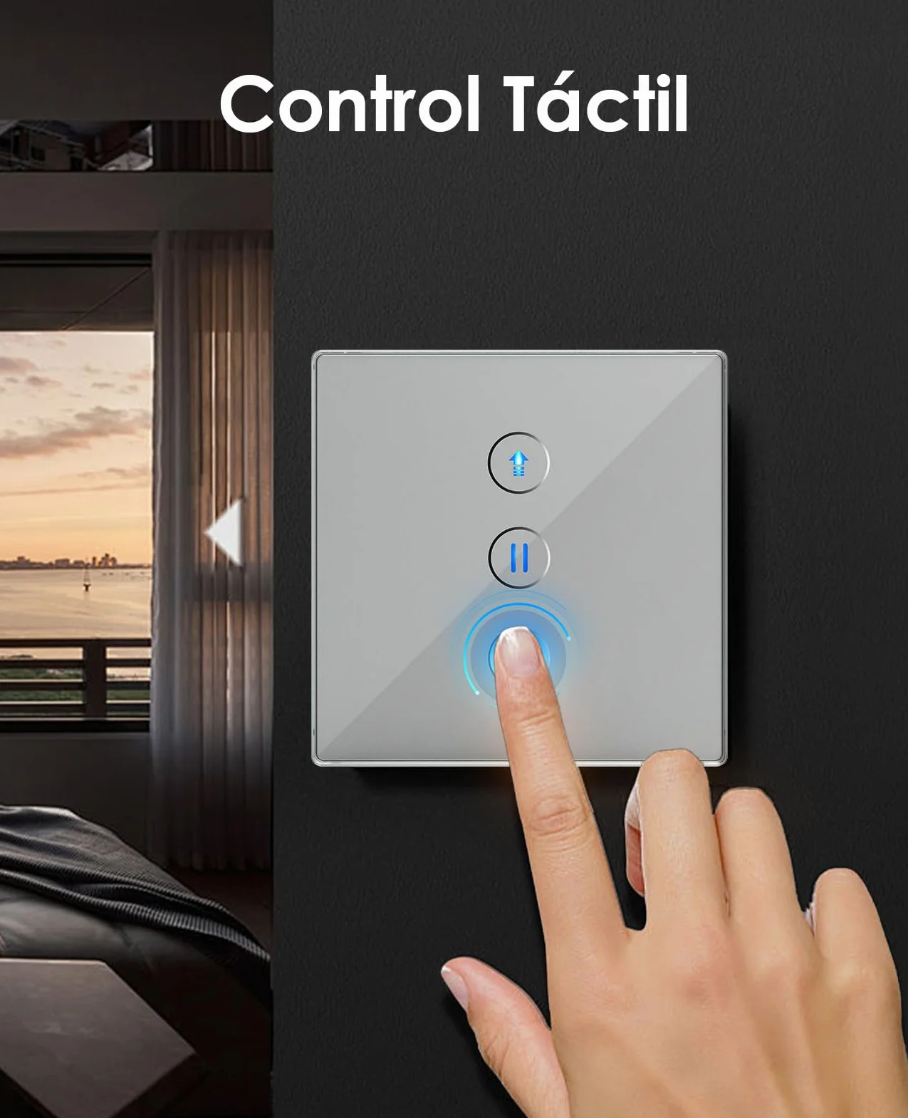 Interruptor de Persiana Inteligente con control por Porcentaje, 80 * 80mm Interruptor de Persiana Wifi, Control por Voz Compatible con Alexa/Google Home/Smart Life, Requiere Cable Neutro