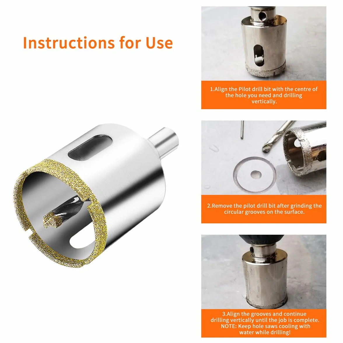 Meccion 35mm Sierra Perforadora de Diamante con Broca de Centro Piloto, Broca de Diamante para Azulejos, Porcelana, Vidrio, Mármol, Cerámica