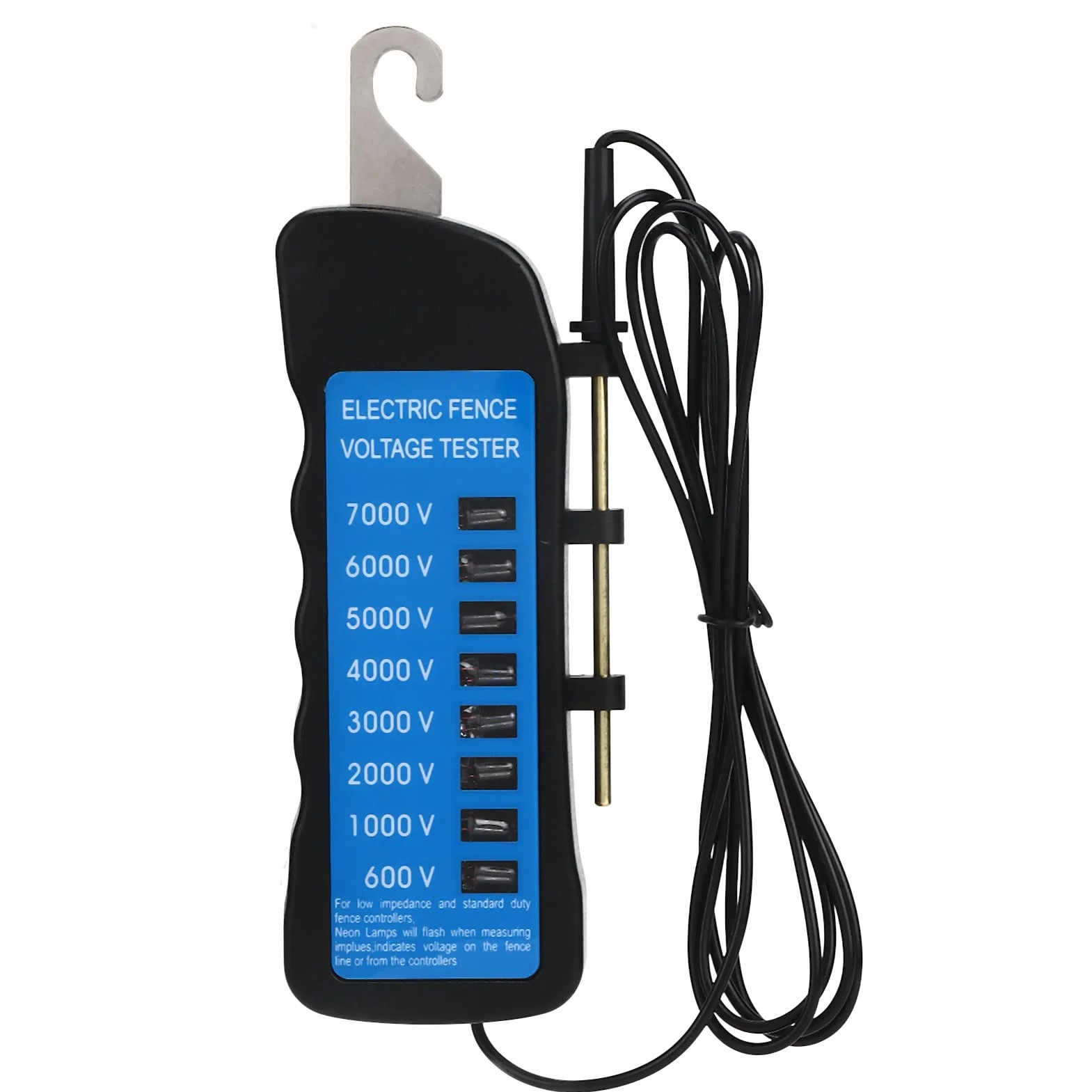 Probador de Voltaje,Tester Pastor Electrico Sin Contacto 600-7000V Probador de Cercas EléCtricas con Sonda Clip Bolsillo DeteccióN de Luz MúLtiple para Granja Jardines, Recintos Aves Corral