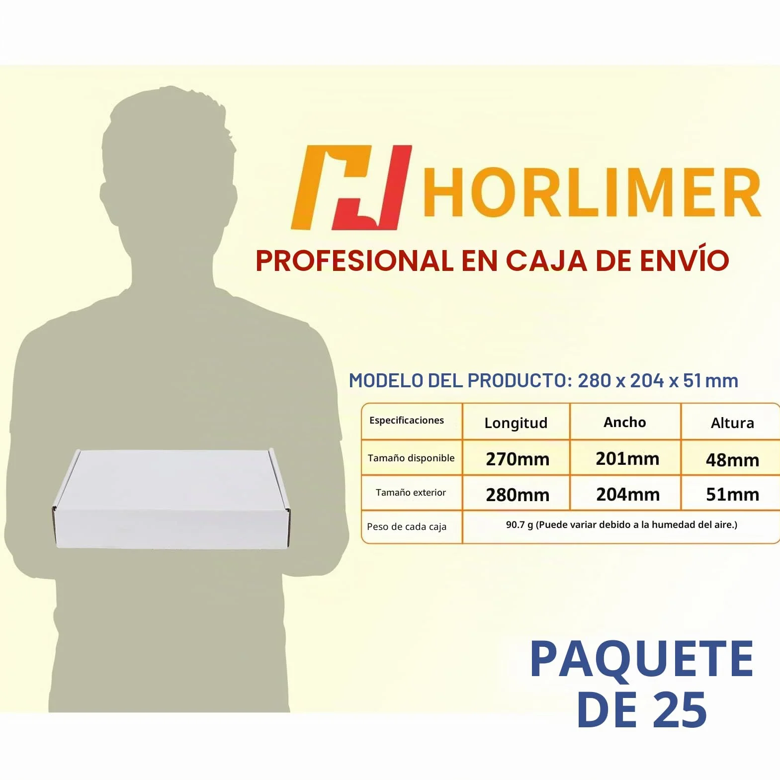 HORLIMER 28 x 20,4 x 5,1cm Cajas de Carton con Tapa para Envios de Paquete, 25 Pack, Cajitas de Papel Kraft para Regalo o Embalaje, Blanco