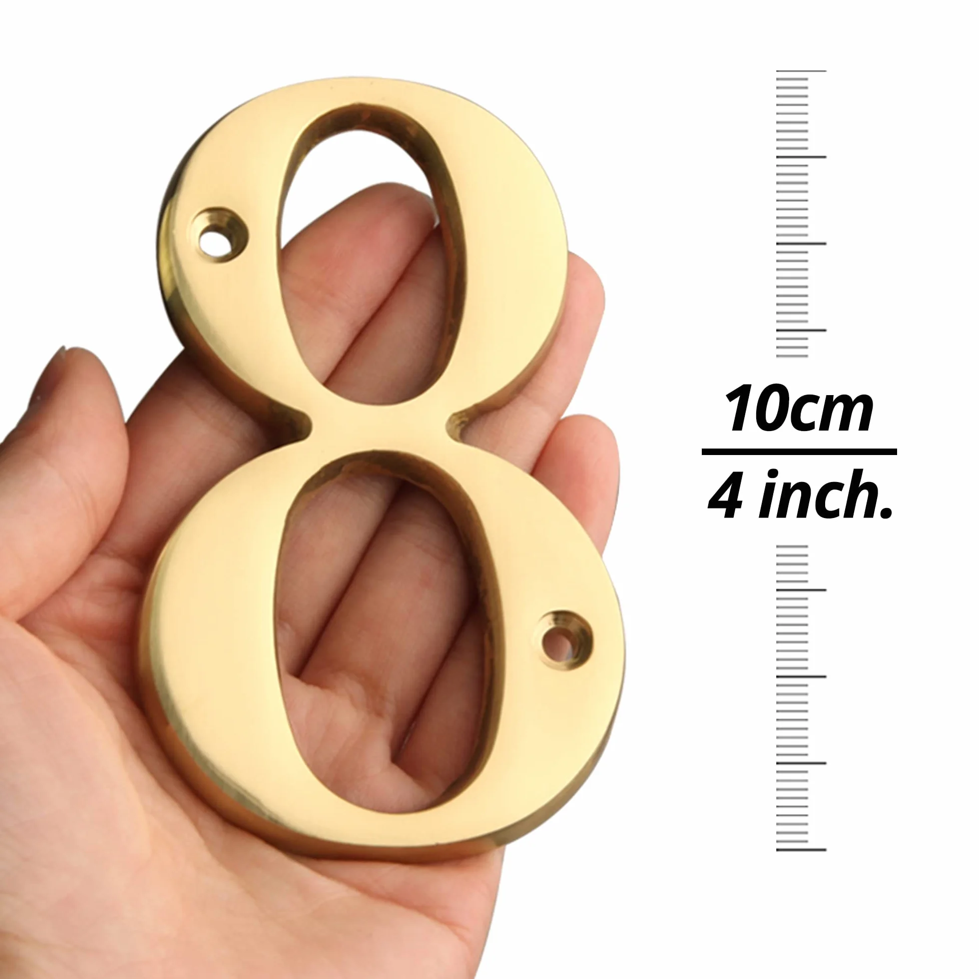 HASWARE 10,2 cm Messing, moderne, kurvige Hausnummer, poliertes Messing, stilvolle Türnummern, Schild, Straße, Hausadresse, Ziffern (B, Laiton)
