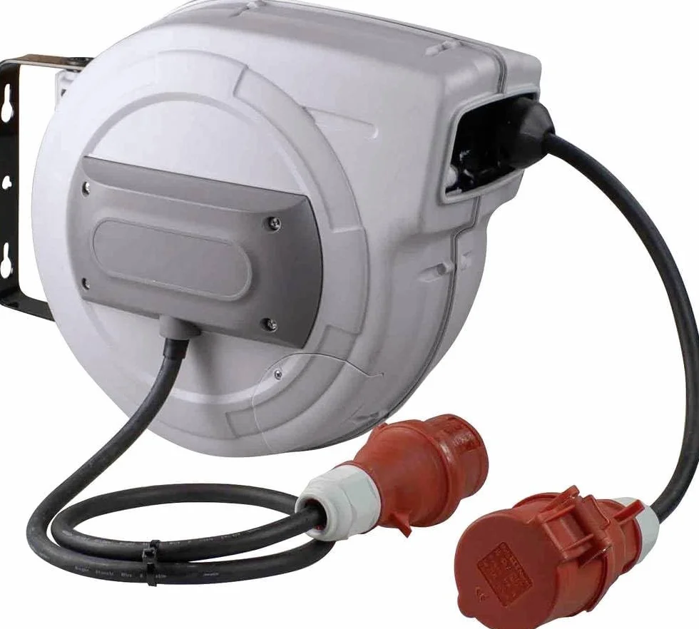 as - Schwabe enrollacables automático CEE 15 m, 180° giratorio, montaje pared o techo, desmontable uso móvil, 400 V, 16 A, 5 polos, IP44 exterior
