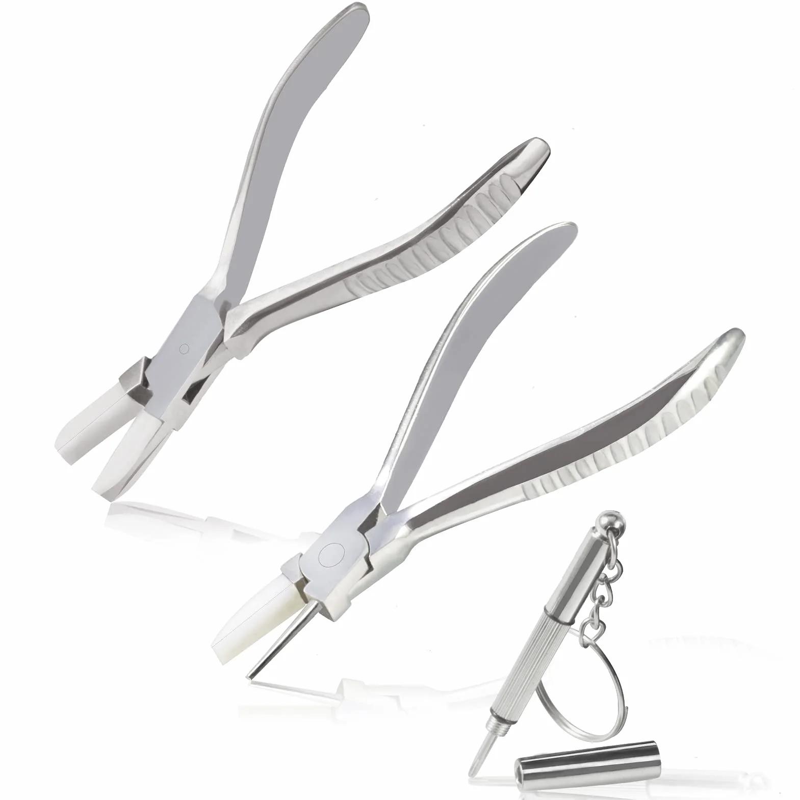 LEONTOOL Juego de alicates para anteojos de mordaza de nailon con punta redonda y plana, alicates para montura de gafas, herramientas de montaje y ajuste con destornillador de reparación de lentes
