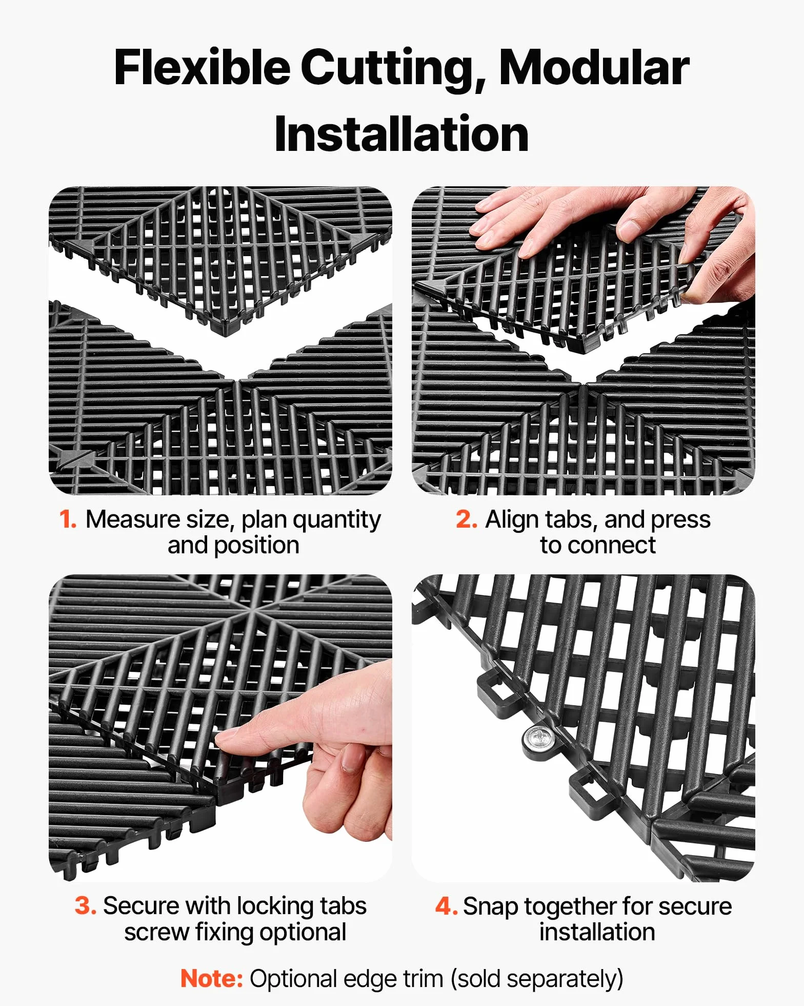 VEVOR Baldosas para Garaje Entrelazadas, 310 x 310 mm, Paquete de 12 Piezas, Azulejos de Drenaje de Polipropileno, Autoventilado, Antideslizante, Suelo Modular para Cocina Piscina Baño, Color Negro