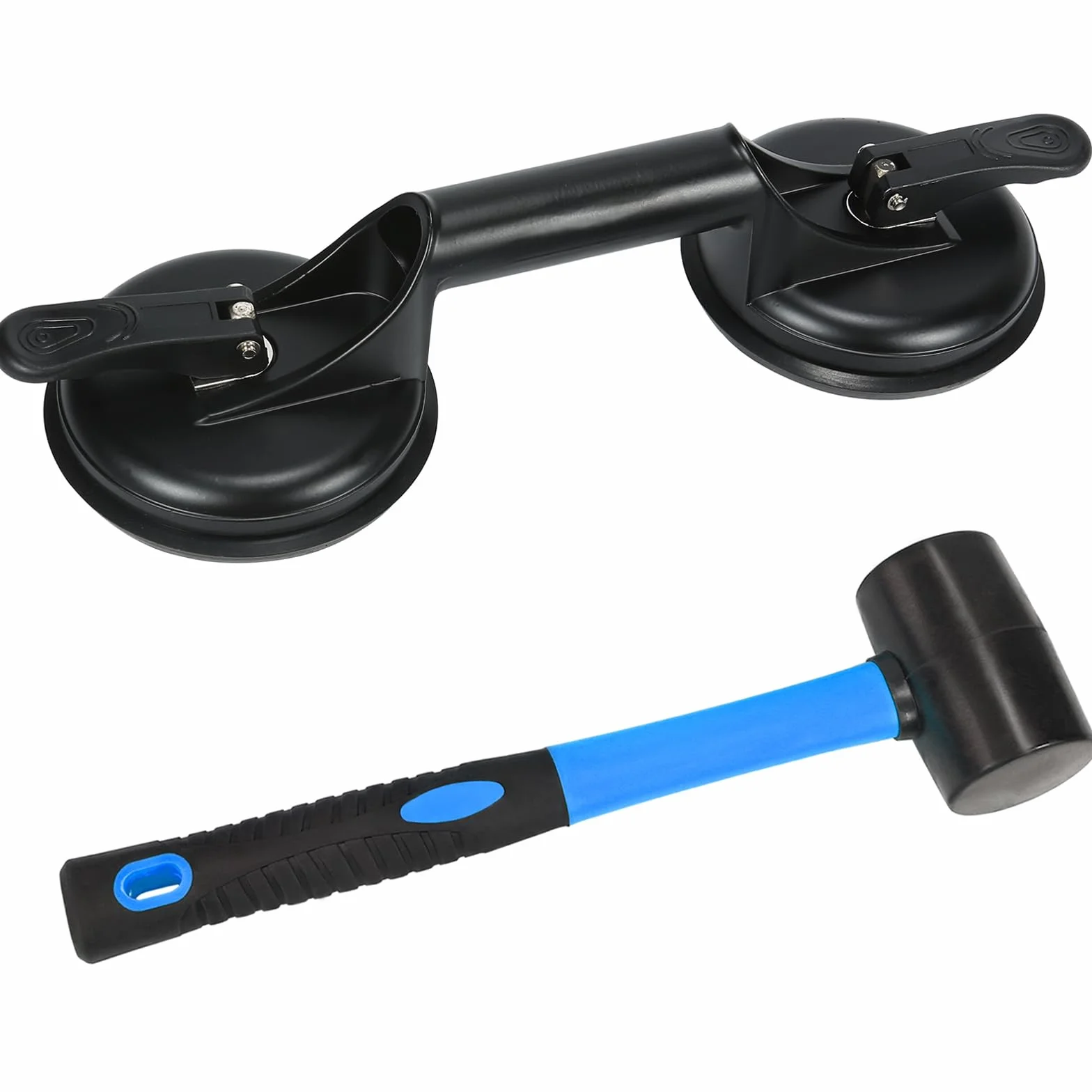 Fijador de huecos de piso para herramienta de reparación de huecos de suelo laminado, incluye ventosa de aluminio resistente y mazo de goma con mango de fibra de vidrio (no se puede utilizar en suelos