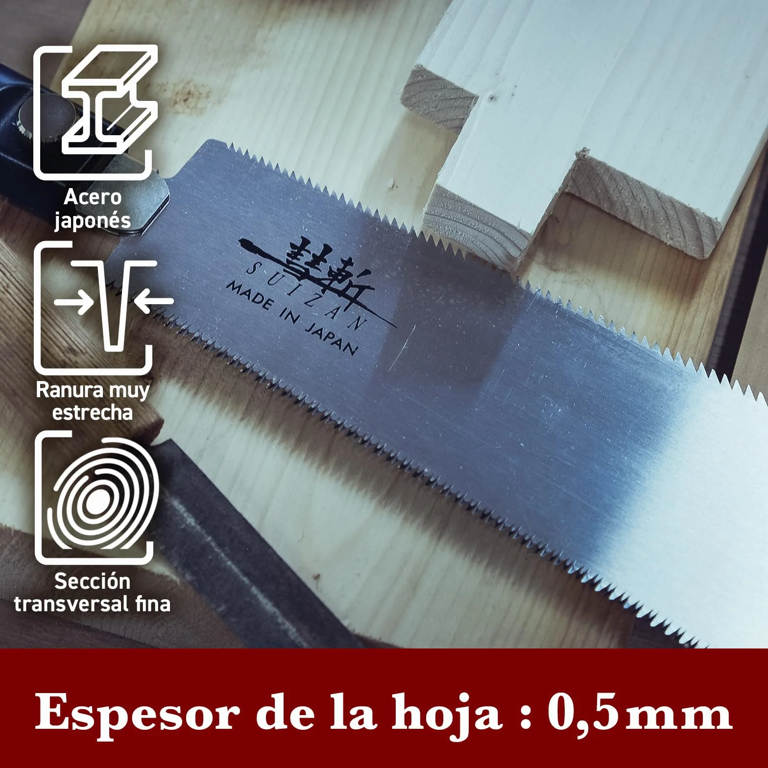 SUIZAN Ryoba Sierra japonesa de doble filo 210mm - Serrucho de mano profesional Herramientas carpinteria madera