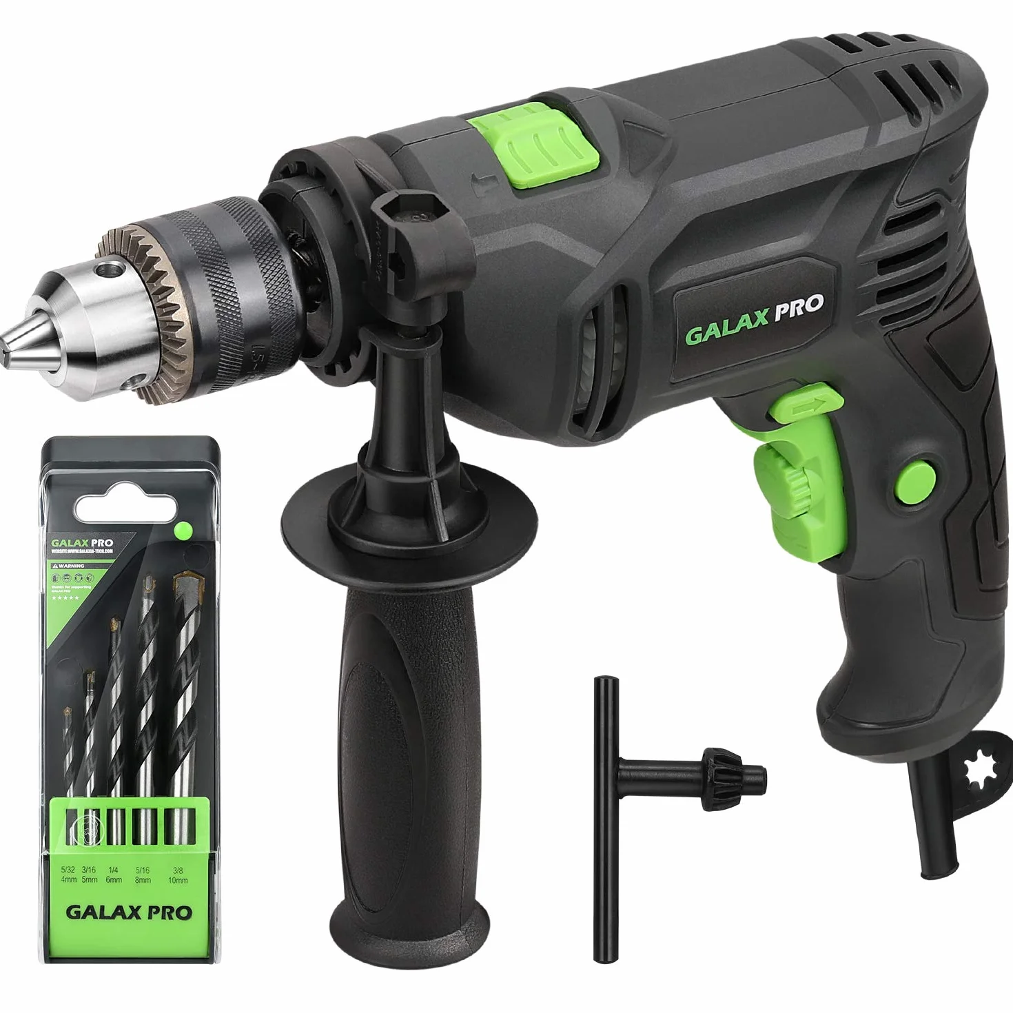 Galax Pro Taladro Percutor 600 W, Taladro Percutor con Cable de Velocidad Variable 0-3000 rpm, 2 Funciones en 1, Portabrocas de 13 mm, Motor de Cobre Puro