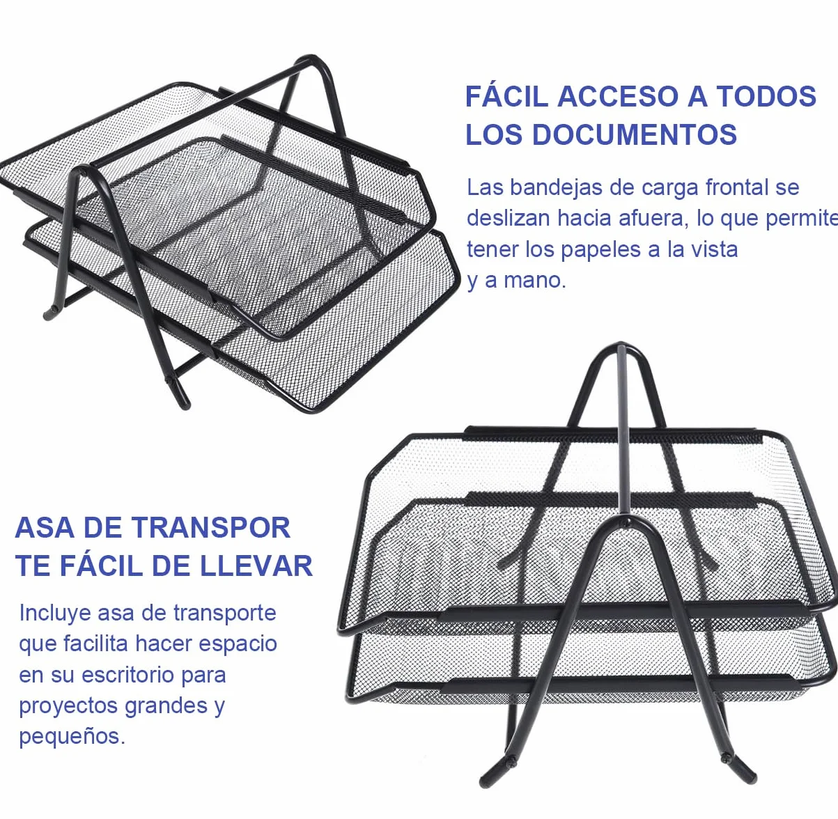 Organizador de Escritorio Malla Metálica 2 Bandejas Soporte Archivos A4 Estante Apilable 2 Niveles Negro