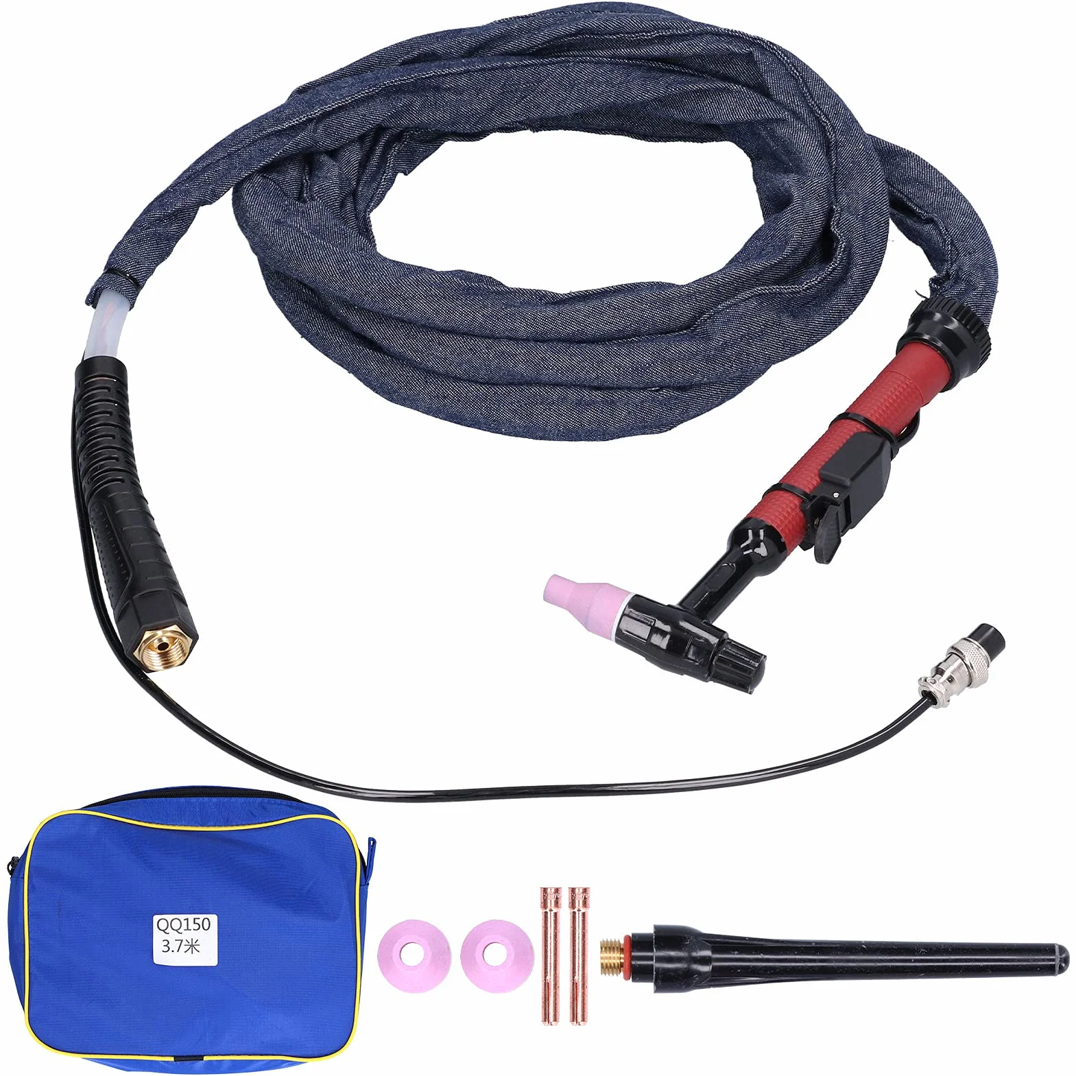 M16 Antorcha de soldadura Tig, Antorcha de soldadura TIG Cabeza flexible Pistola soldadora de de argón integrada M16 QQ150 3,7 metros con boquilla de porcelana Bolsa