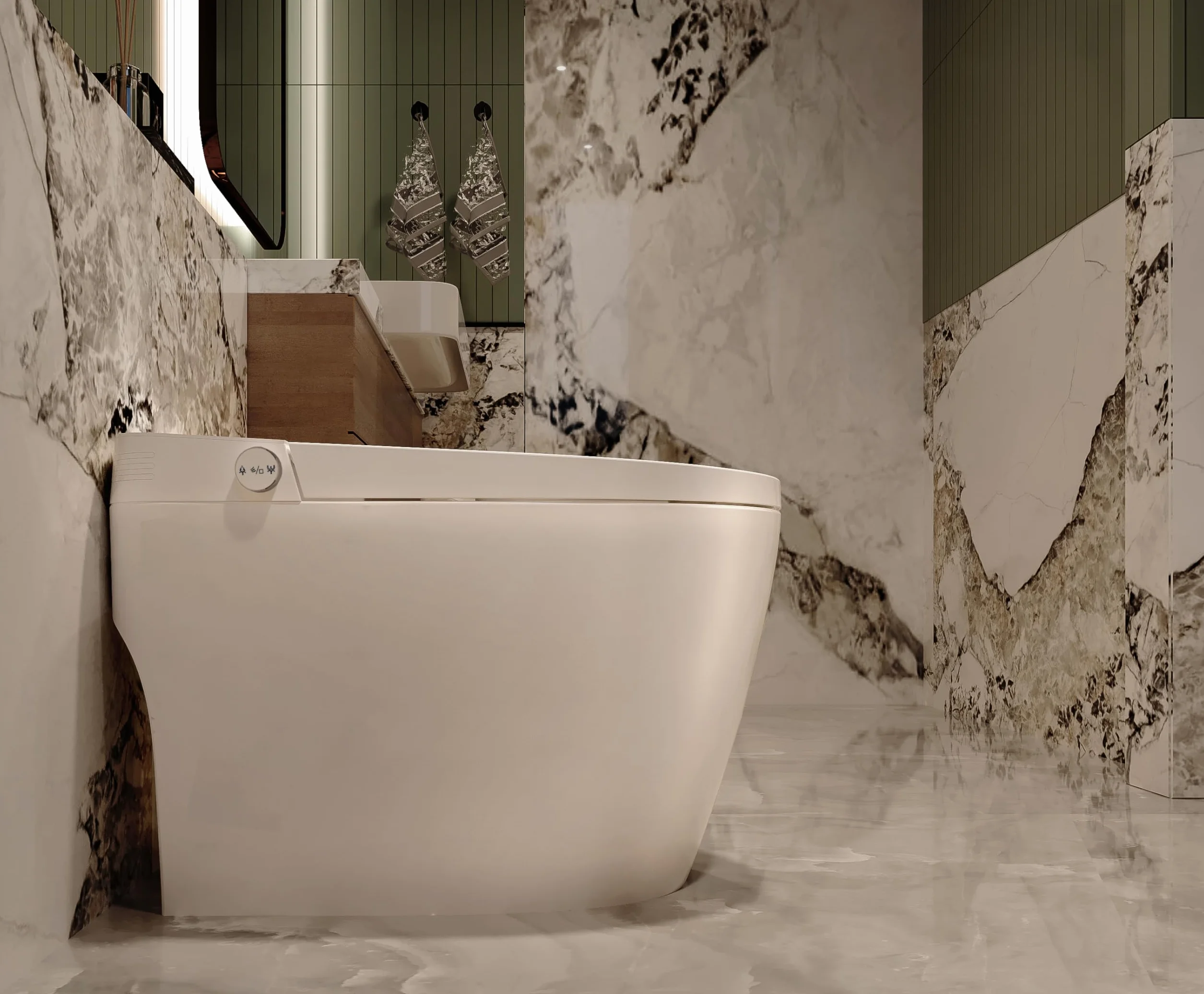 Nashi - Inodoro Japones | WC con Bidet | Agua Caliente, Taza calefactable y Secado | Asiento con Apertura y Cierre Automático | Autolimpieza y Esterilizador UV (Desagüe salida a suelo)