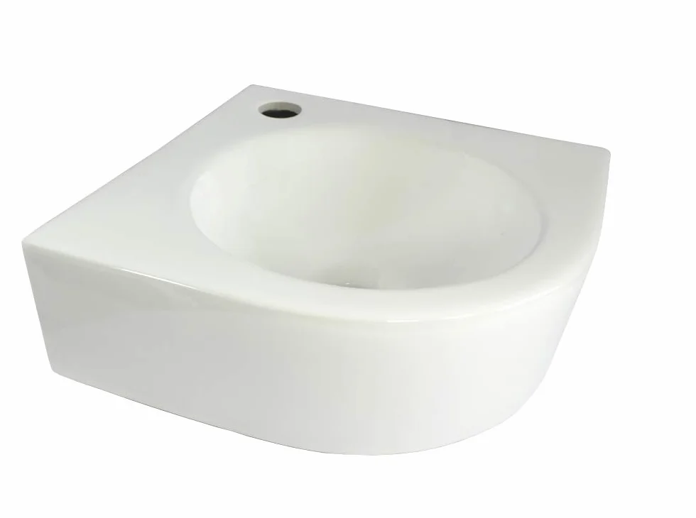 Lavabo de esquina de cerámica para esquina, color blanco, para colgar en la pared, ovalado, semicircular, aprox. 30 cm, WP030