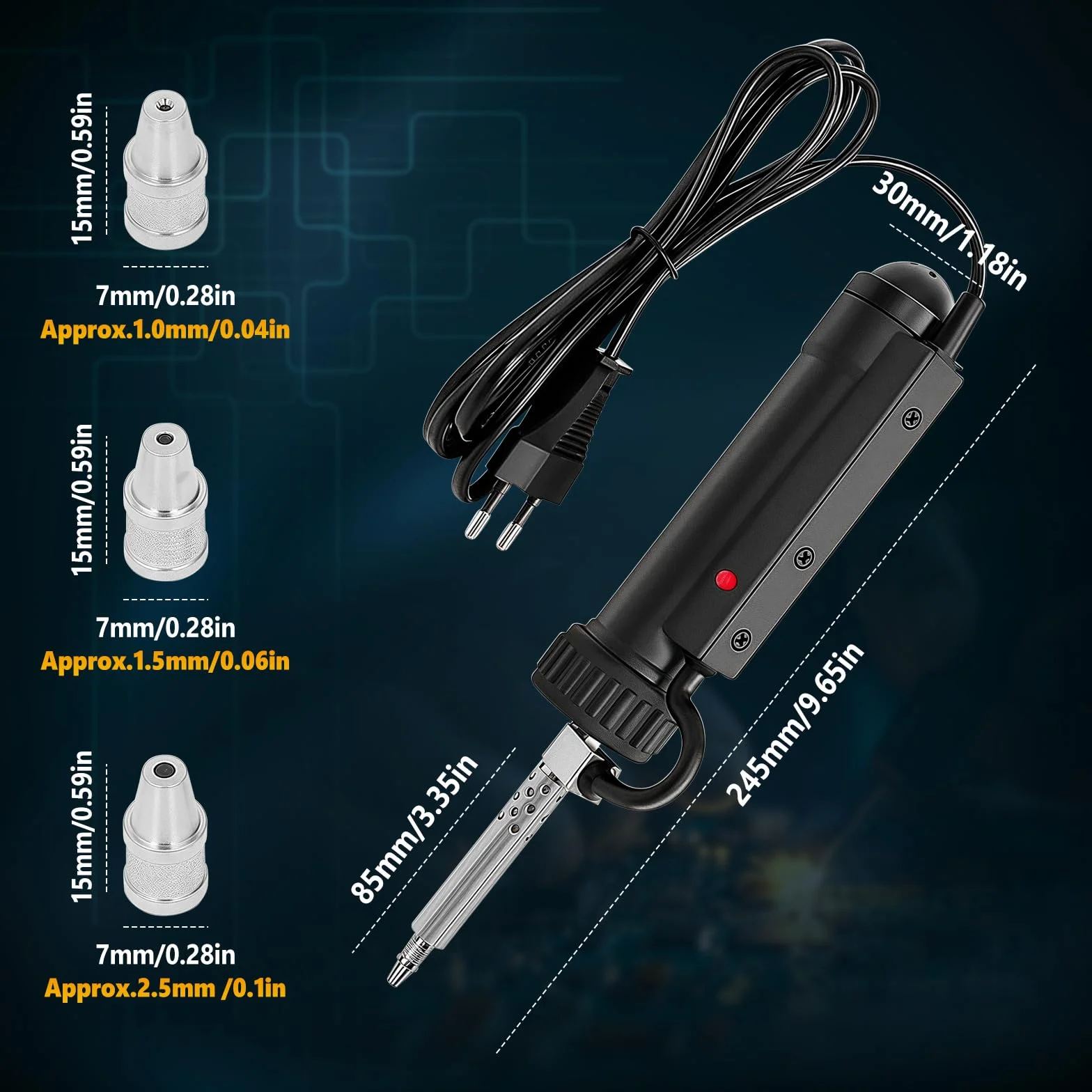 Bomba desoldadora eléctrica, bomba desoldadora de 350 W con calefacción, soldador, aspiradora de soldadura con boquillas de desoldadura de 1,0 mm, 1,5 mm y 2,5 mm