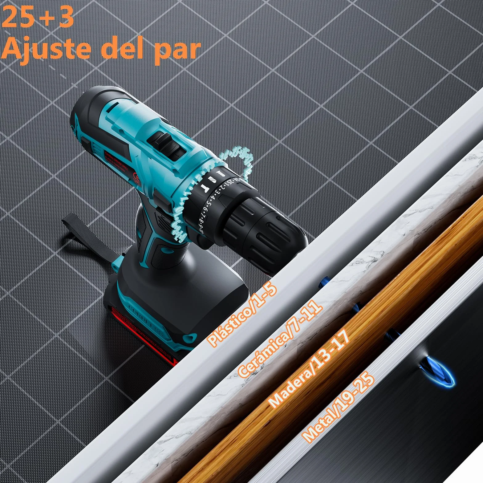 Taladro Percutor a Bateria 21V, Taladro Atornillador Bateria con 4000mAh Baterías, 45 Nm, 25+3 Ajuste Par (2 Velocidad y LED) Drill Adecuado para bricolaje en casa y jardín (Azul)