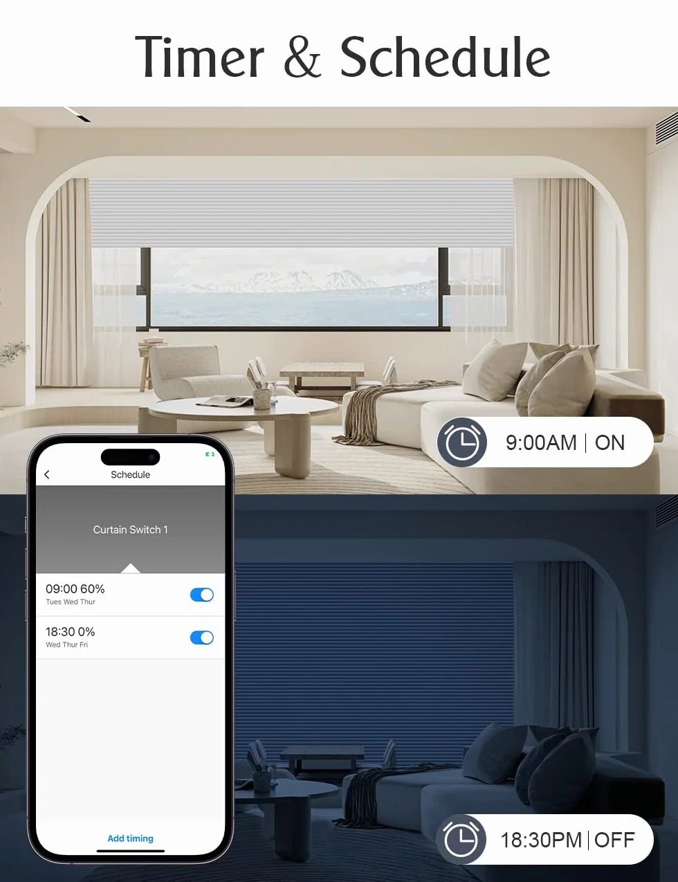 【6.1 Gen】Interruptor persiana WiFi Maxcio compatible con Alexa, Google Home, Interruptor Persiana con Control de Porcentaje, Temporizador y Control de Voz, Requiere Cable Neutro, 2.4G WiFi