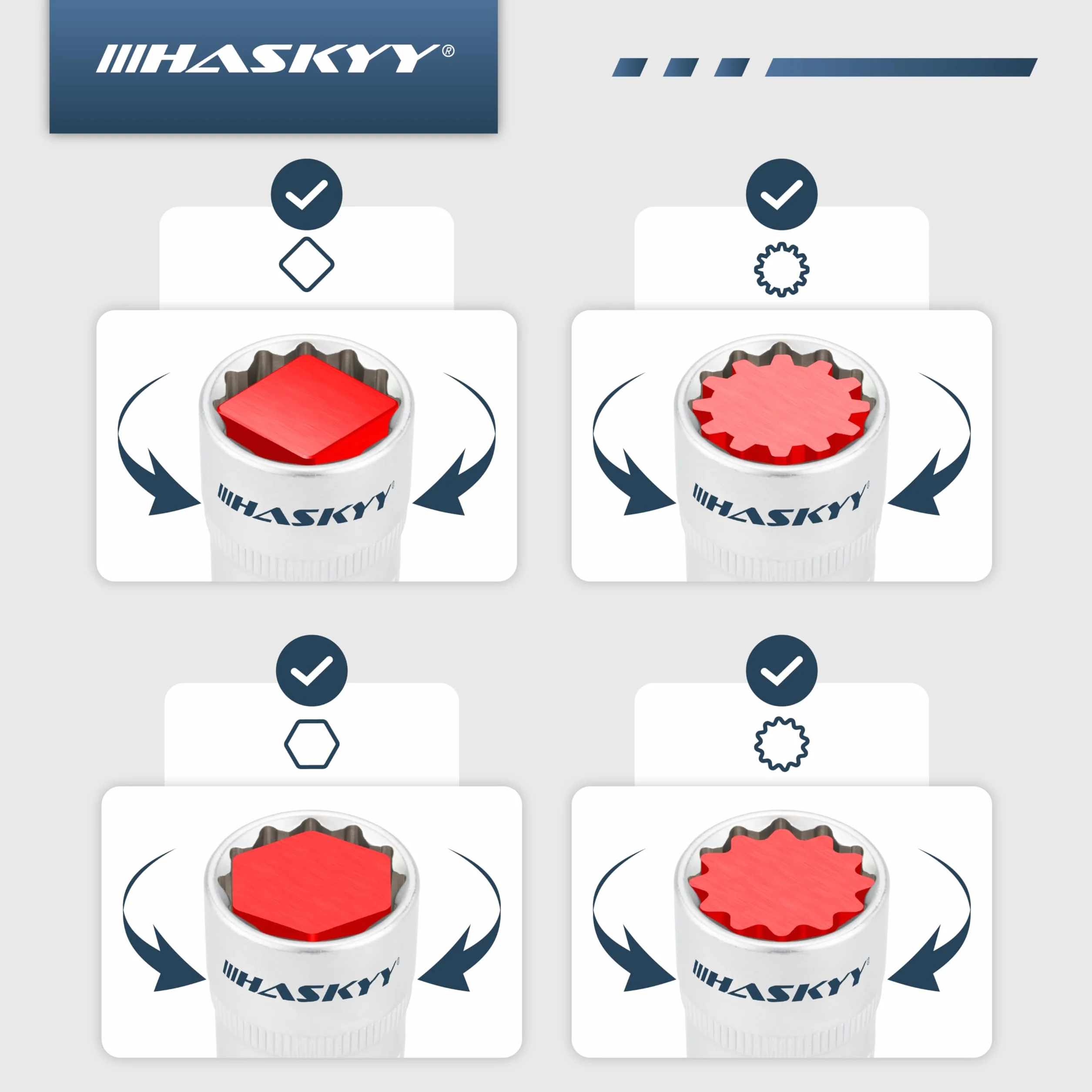 HASKYY Juego de vasos 1/2 pulgada de 12 puntas 8-36 mm - Llaves de vaso profesionales