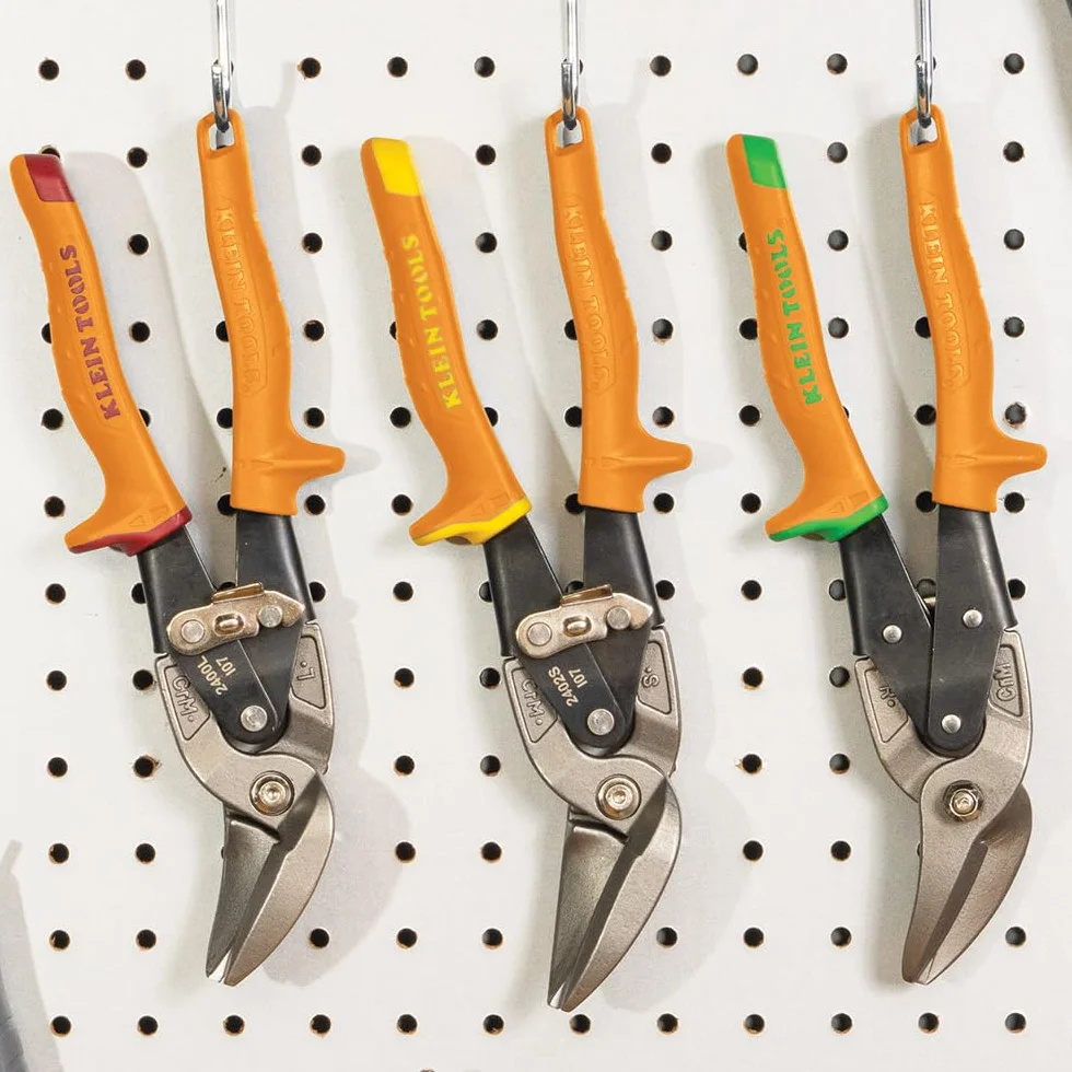 Klein Tools Tijeras compensadas de corte izquierdo 2400L, tijeras de hojalata de aviación con hoja forjada para corte de chapa de precisión