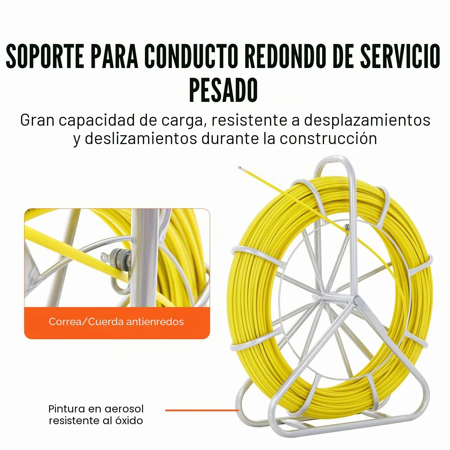 VEVOR Cinta de Fibra de Vidrio Longitud de 129,5 m 6,35 mm Tirando de Aguja Electricista de Alambre de Cable Eléctrico Extractor de Conducto Carrete de Acero de Apoyo 3 Cabezas de Tracción para Pared