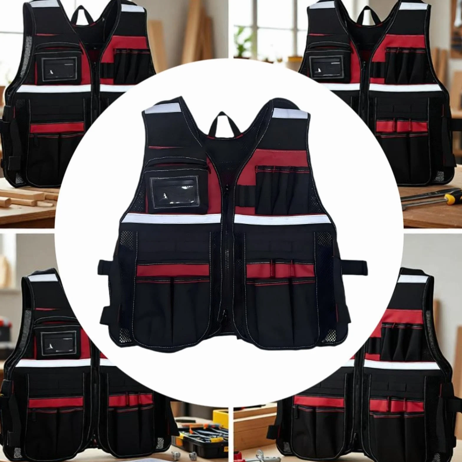 Chaleco de Trabajo para Electricista con Múltiples Bolsillos Bolsa Organizadora de Herramientas Diseño Multifuncional Material de Tela Oxford Resisten