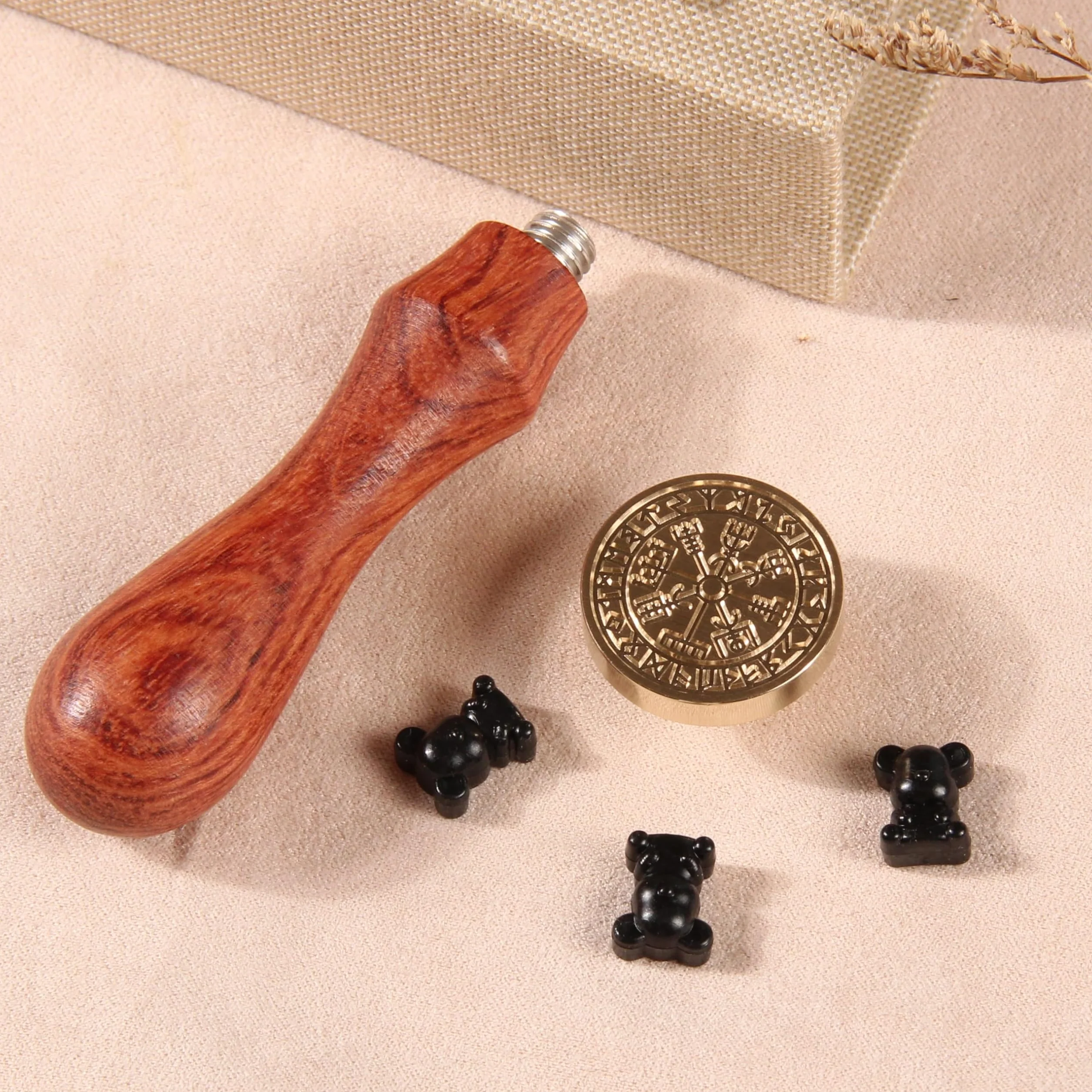 Vegvisir - Sellos de cera de brújula vikinga para sellado de hechizos de runas nórdicas, 25 mm/1 pulgada, cabeza de sello original vintage con mango de madera
