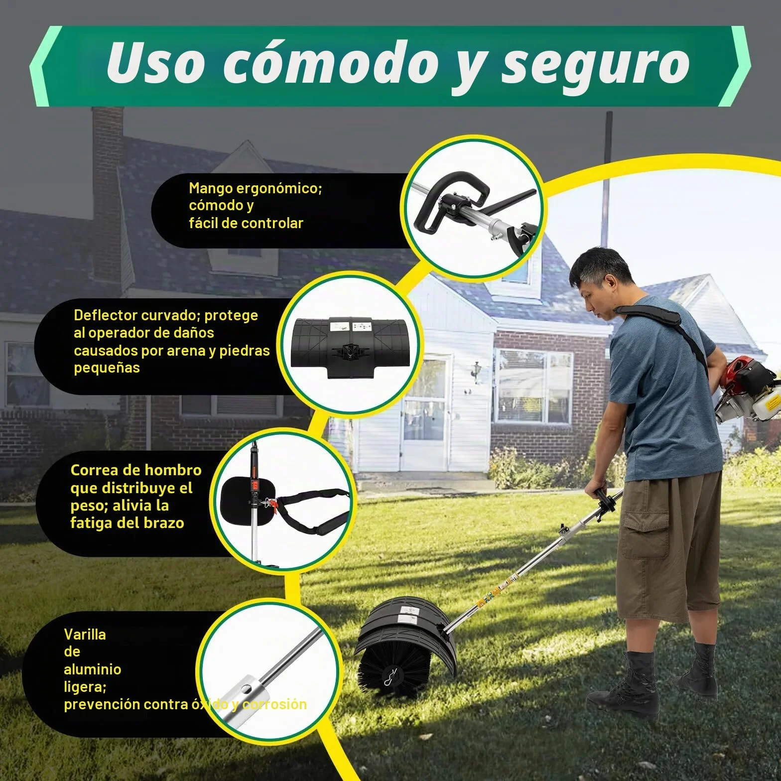 Barredora de césped artificial, 43 cc, cepillo eléctrico de gasolina, escoba de mano, entrada, hoja artificial, cepillo de césped de 2 tiempos, escoba al aire libre, barredora de mano de 1,25 kw,