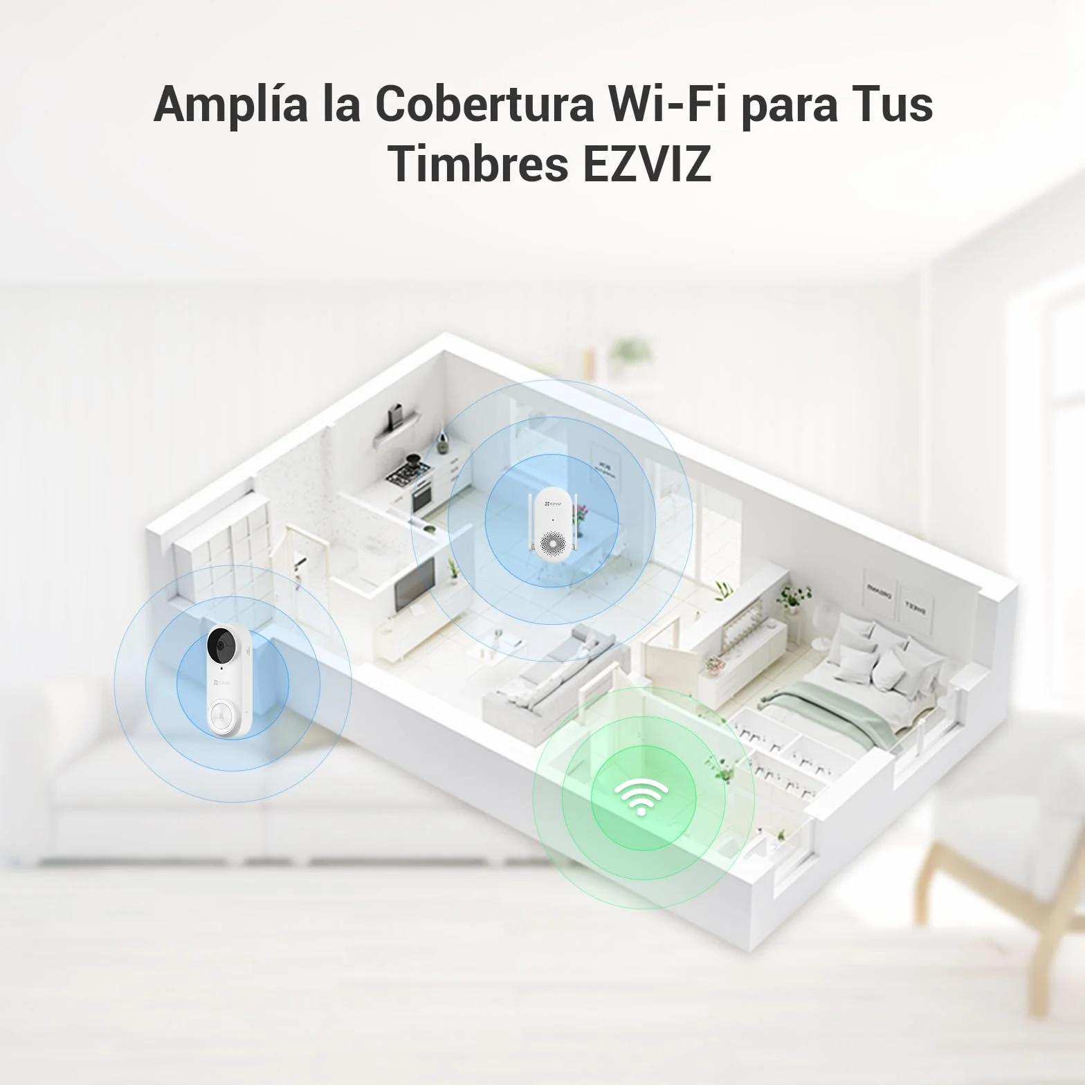 EZVIZ CH1 Chime WiFi Inteligente Timbre de Puerta, Timbre Interior Extra Compatible con Timbre con Vídeo EP3x Pro, Sirena Incorporada, Volumen Ajustable hasta 72dB, Antena Dual, Instalación Enchufable