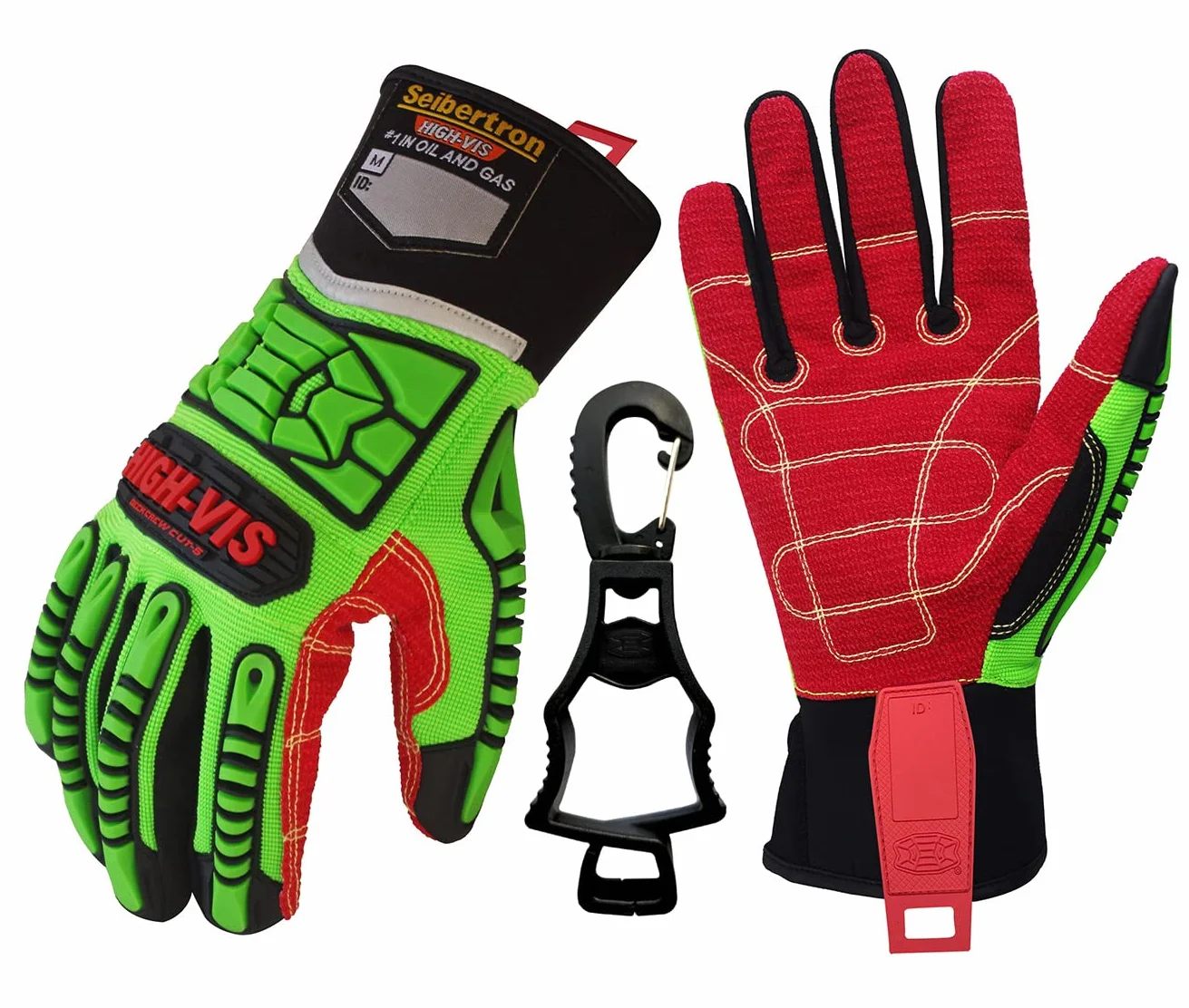 Seibertron HIGH-VIS HDC5 Level 5 Cut Resistant Deckhand Gloves High Performance Protection Impact Resistant Oil and Gas Safety Gloves CE EN388 4544EP S with 1 black clip