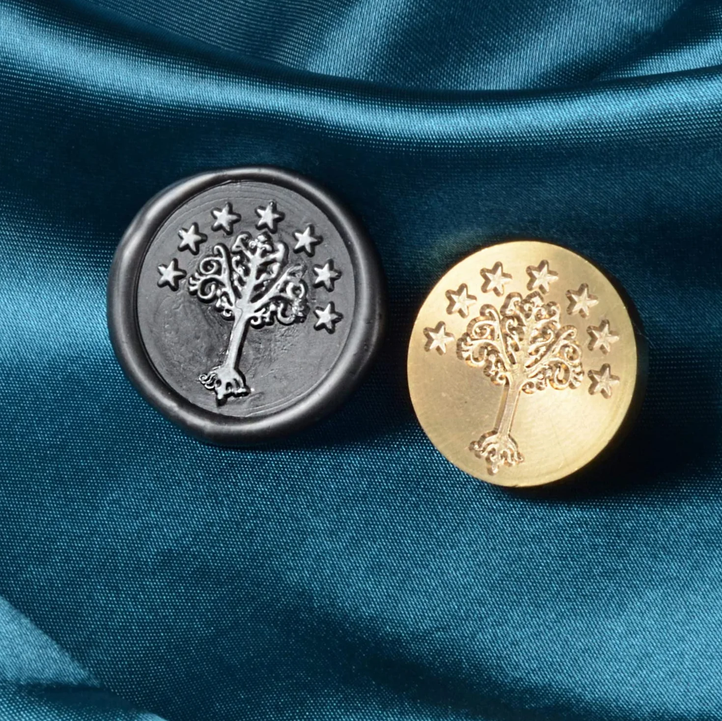 Kit de sello de cera, sello de árbol de Gondor con mango de madera vintage para sobres de boda