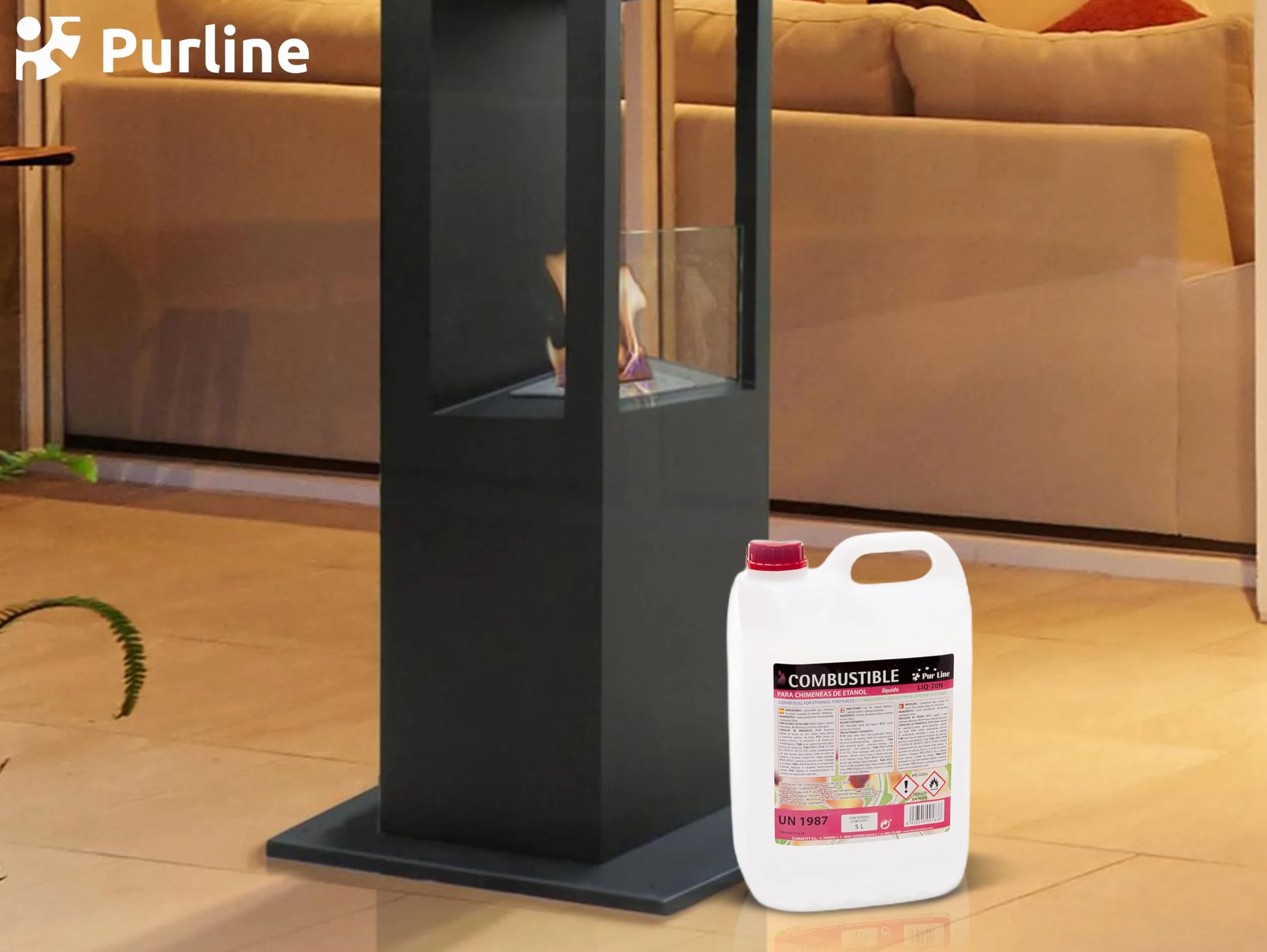 PUR LINE | Bioetanol 5L 96% Combustible para Chimeneas y Estufas, Sin Humo y Alta Combustión - Bioetanol Líquido para Biochimeneas, Quemadores y Uso Interior/Exterior