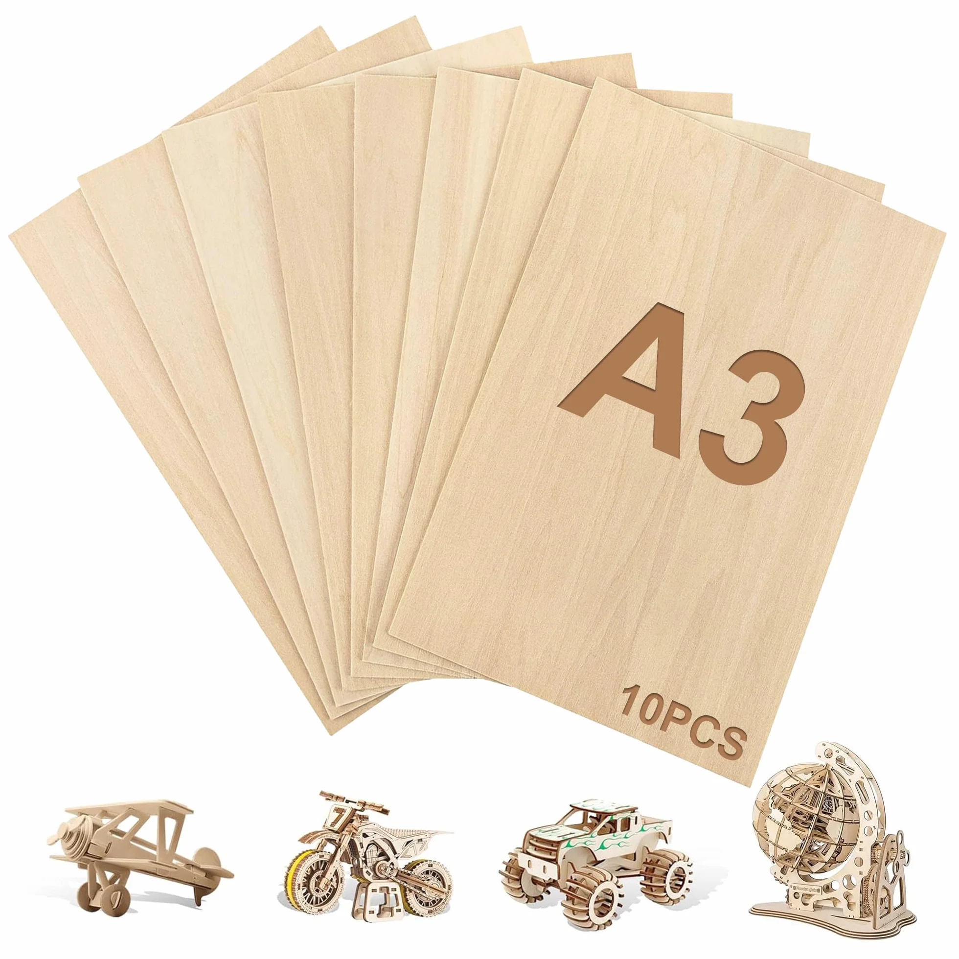 10 placas de madera contrachapada A3 de 2 mm, madera de tilo de 30 x 42 cm, placas de madera para manualidades, madera contrachapada para modelismo, pirograbado, trabajos de madera DIY (A3-420 x 300 x
