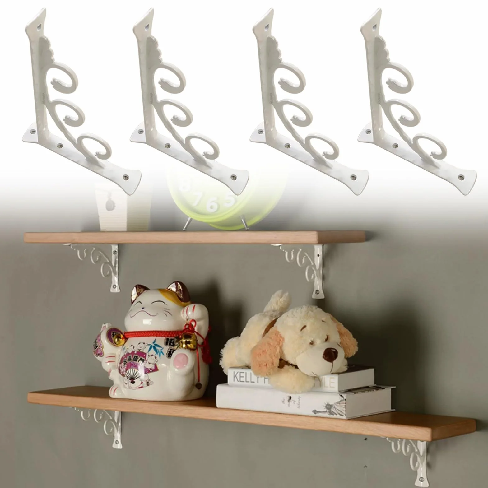 Escuadras para Estanterias 4 Soportes Decorativos de Aluminio para Estantes | Soporte Ornamental en Forma de L para Estanterías, Soporte Metálico Rústico de Esquina para Montaje en Pared