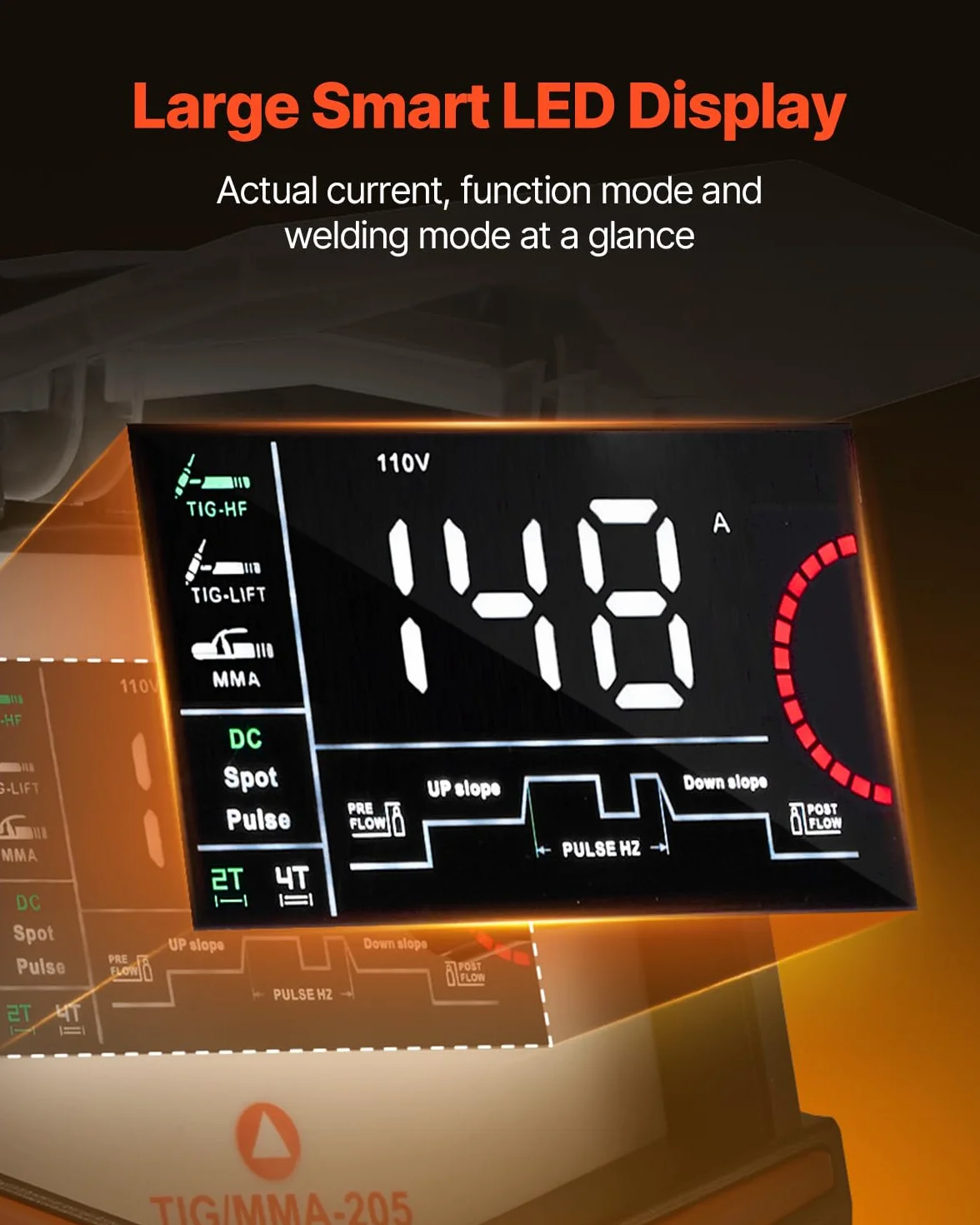 VEVOR Máquina de Soldar TIG 3 en 1 de 205 A, Pantalla LED Grande, Máquina de Soldadura TIG con Inversor IGBT y Arranque de Alta Frecuencia, TIG CC/TIG Pulsado CC/MMA, Varilla, 388 x 160 x 310 mm