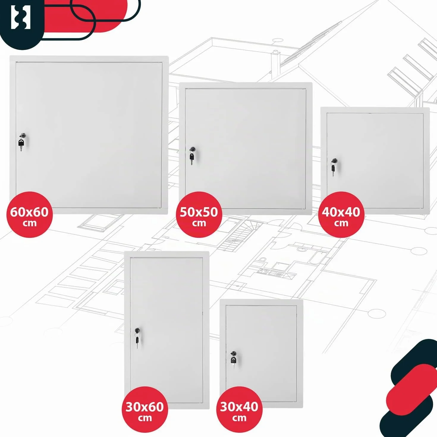 KOTARBAU® Tapa de inspección 50 x 50 cm, puerta de inspección de yeso con llave, caja de seguridad, tapa de inspección empotrada de acero galvanizado, placa de yeso, tapa de mantenimiento, color