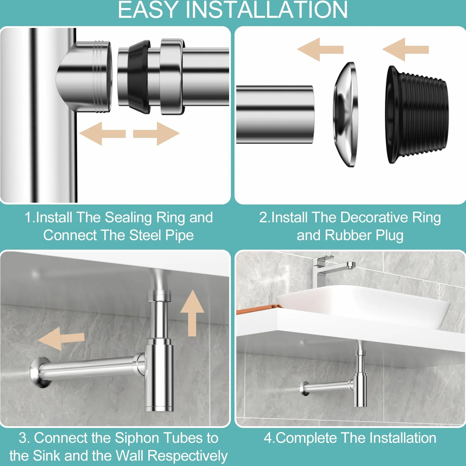 Sifón Universal para Lavabo 1 1/4" Cromado con Apertura de Limpieza Altura Ajustable