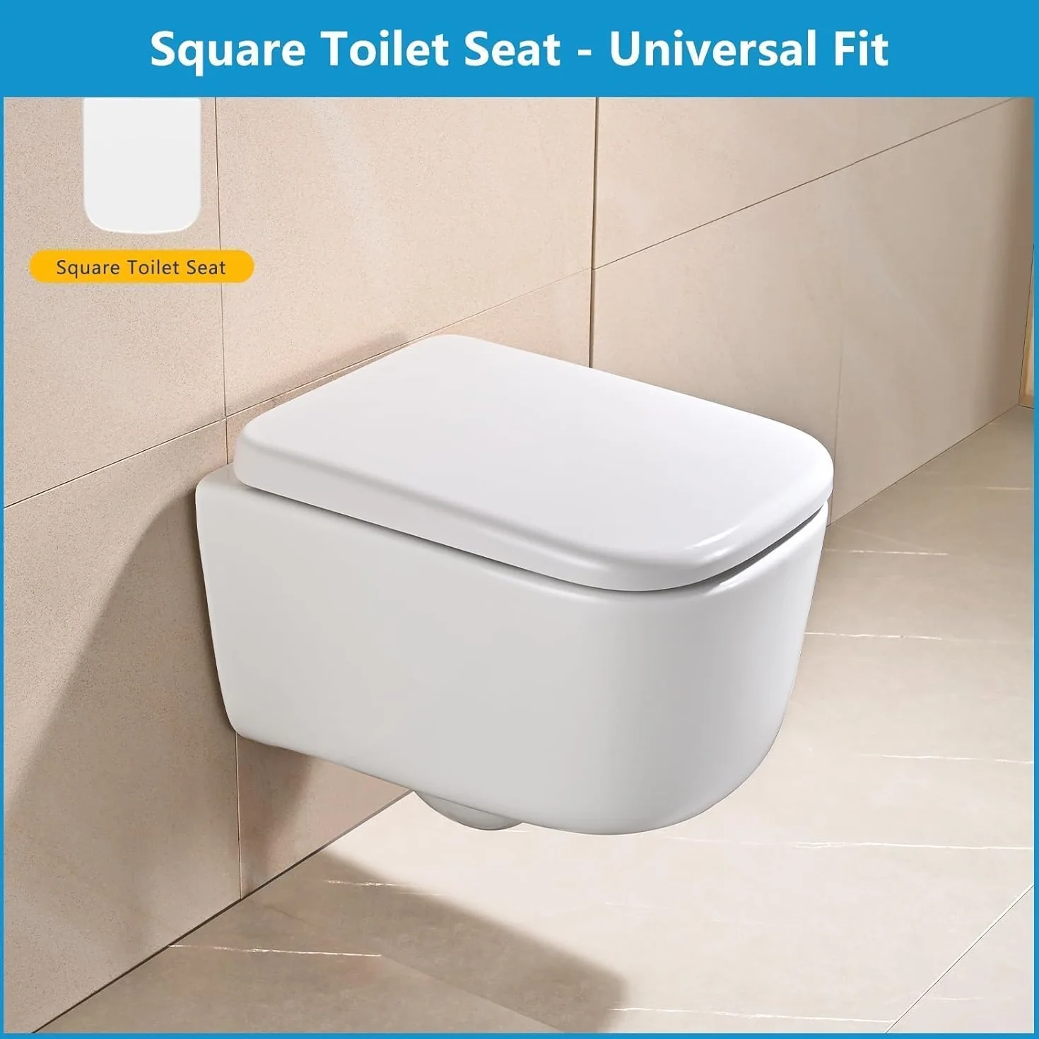 Tapa Wc Forma Cuadrado [Corto],YEAUPE PRO Asiento de inodoro cuadrado con cierre suave y liberación rápida para una fácil limpieza,universal para inodoros de forma cuadrada,42,4 * 36,2 * 4,4CM