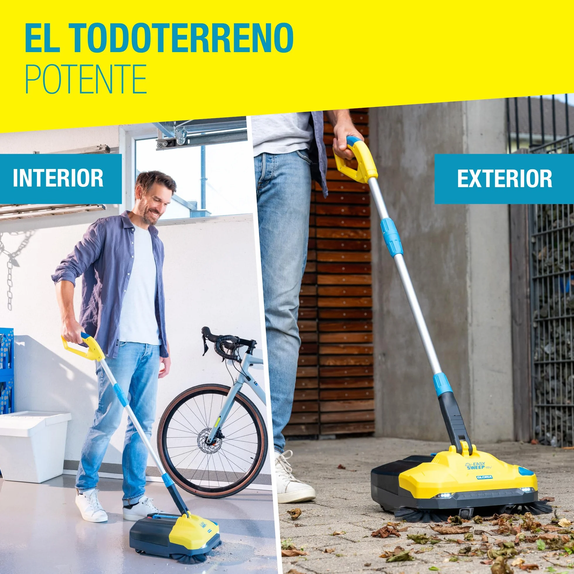 GLORIA Barredora de batería EasySweep 18V | Escoba eléctrica inalámbrica para interior y exterior | Entradas, aceras, terrazas, garajes y hojas | Compatible con Batería BOSCH 18V (no incluida)