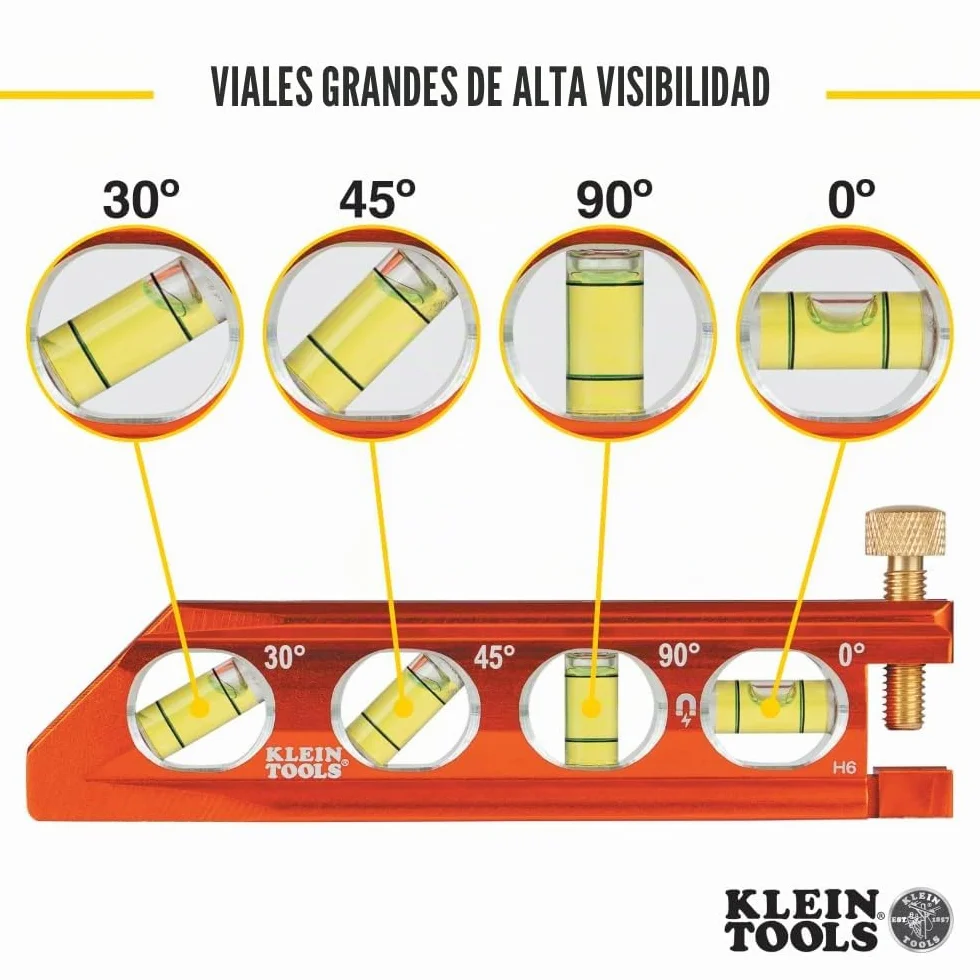 Nivel de torpedo, magnético, 4 viales para doblado de conductos y más con ranura en V y pista magnética Klein Tools 935AB4V