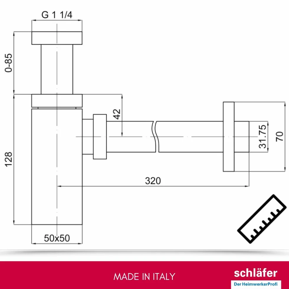 Schläfer 3439430 | Sifón de ABS 1 1/4 minimalista, sifón redondo para lavabo y bidé, desagüe lavabo universal, sifón de plástico antiolor, negro mate, tubo desagüe pared Ø 32 mm.