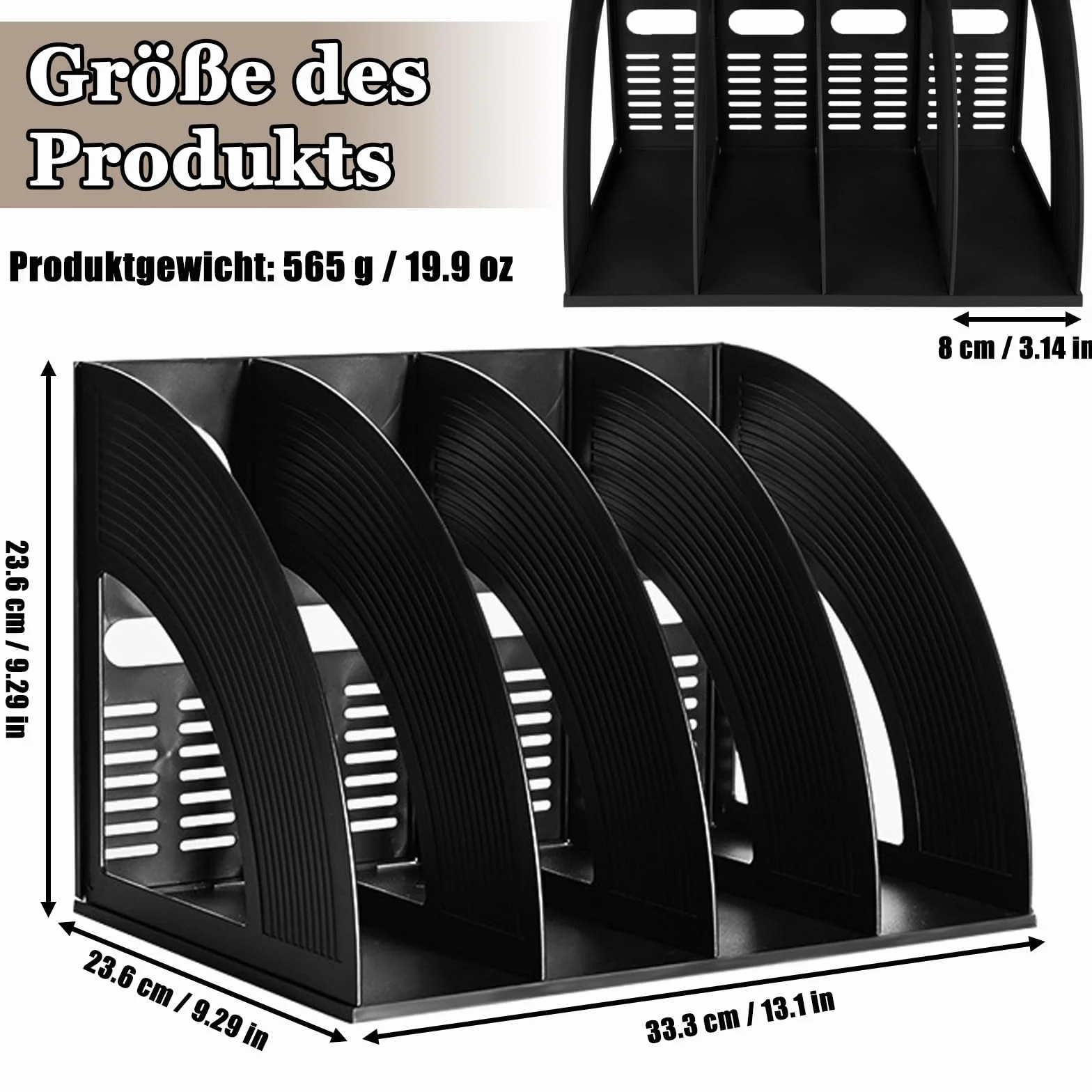 Archivador de Revistas 4 Compartimentos Vertical Plegable Negro