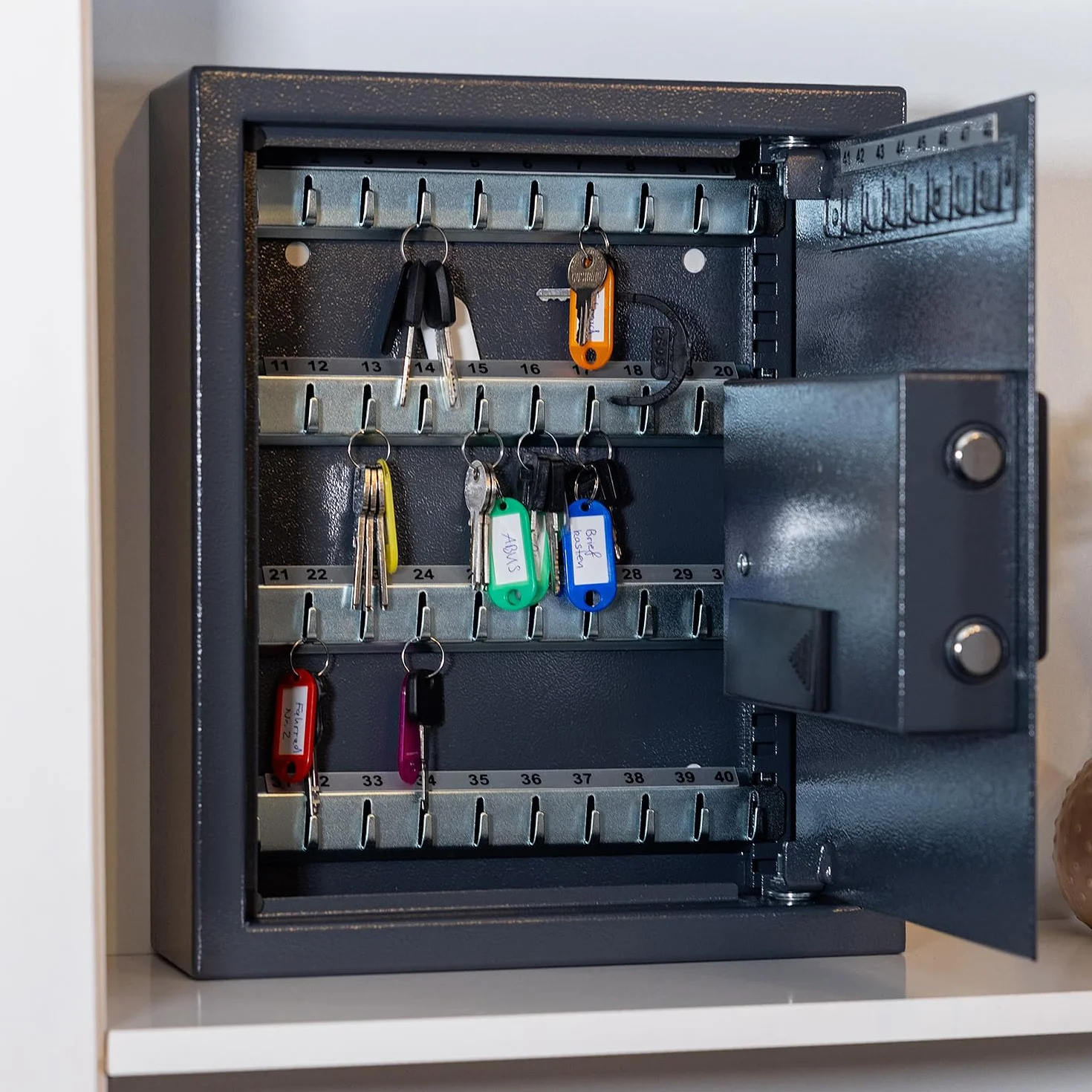 HMF Caja Fuerte para Llaves con Código Electrónico, Armario Guardallaves con Cerradura Digital | 71 Ganchos | 46 x 36 x 12 cm | Antracita