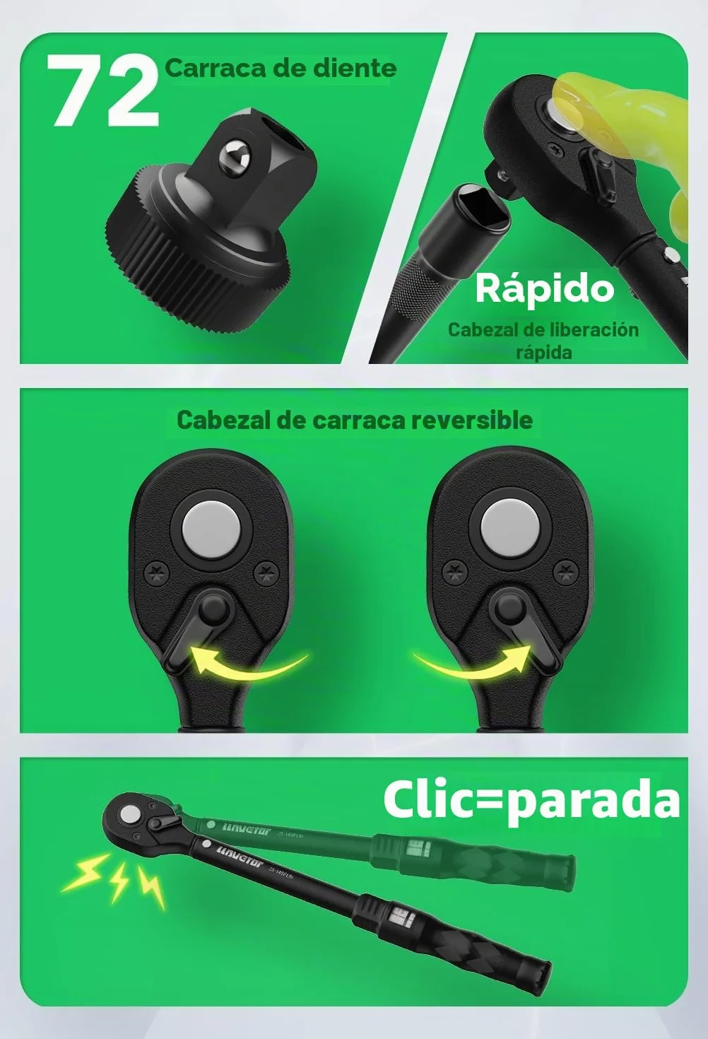 Llaves Dinamométricas de 3/8", 10-60 NM Llave de Torque, Precisión de Error ±3%, Click Llave Dinamométrica con Cabezal de Trinquete Reversible